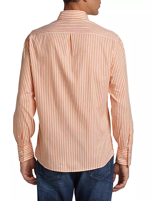 Shop Brunello Cucinelli Striped Cotton-Wool Basic Fit Oxford Shirt