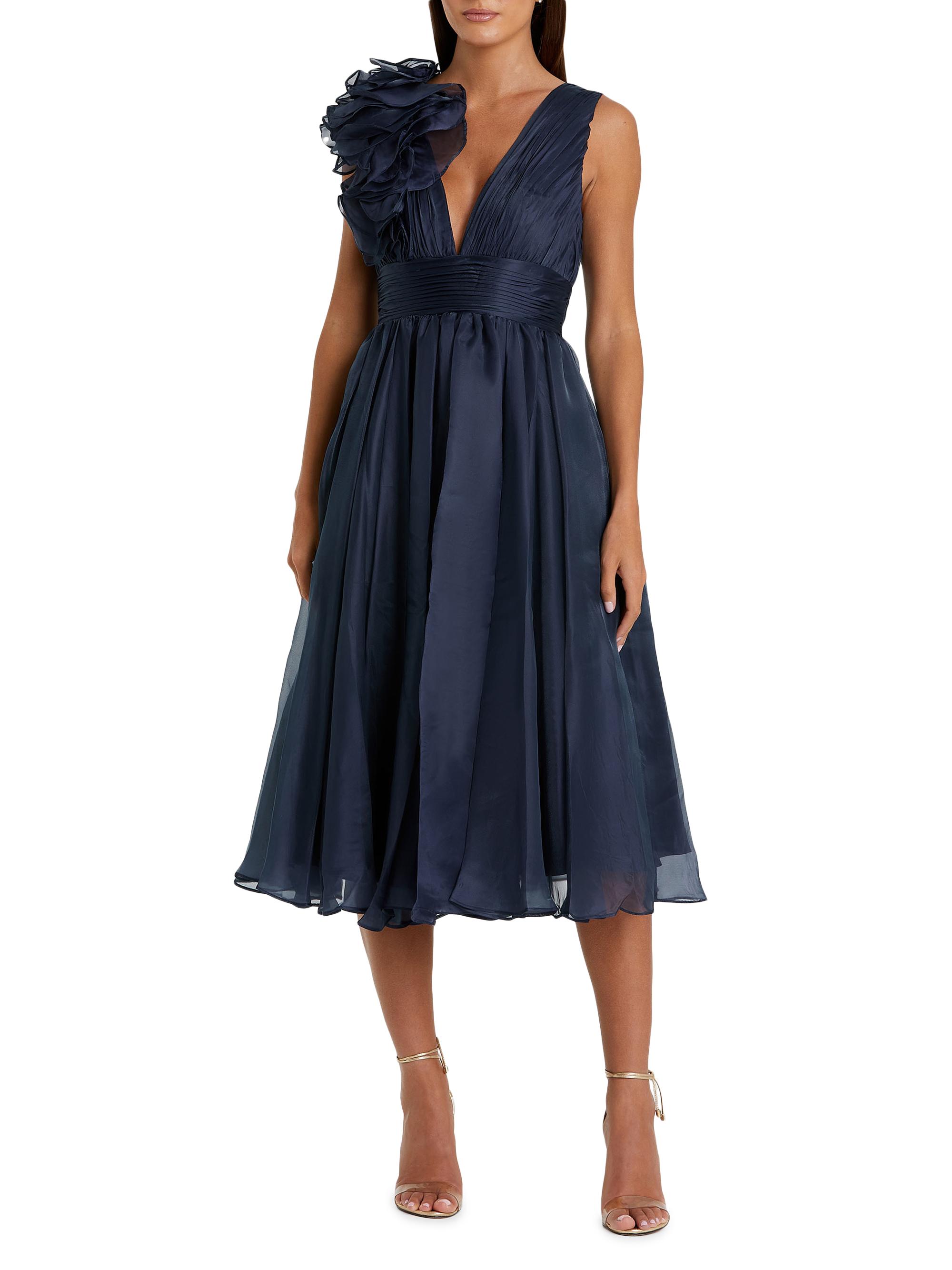 white christmas dresses Petite Sleeveless Chiffon Belted Dress - Navy Floral