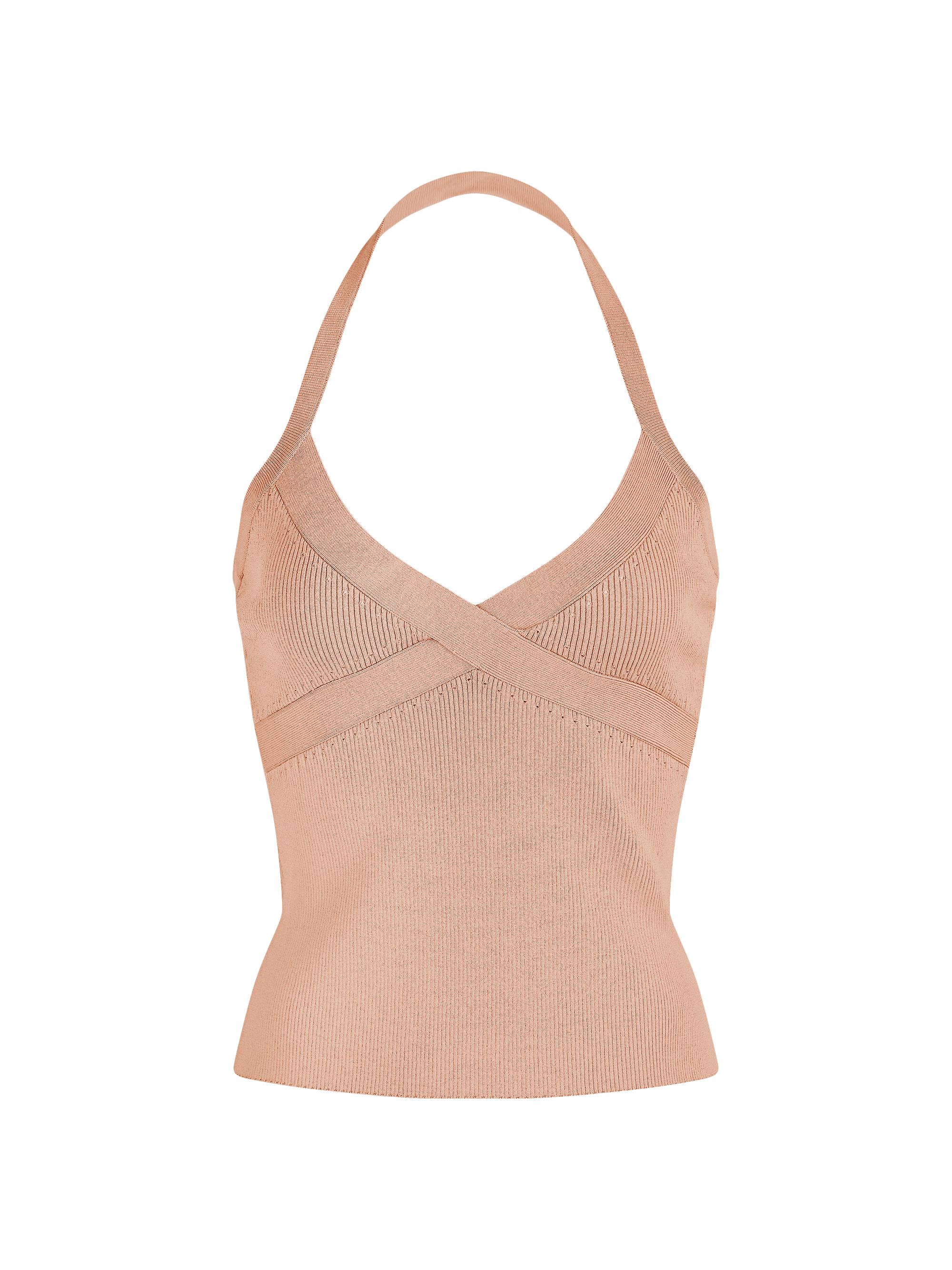 Halston Women's Tinsley Rib-Knit Halter Tank - Blush