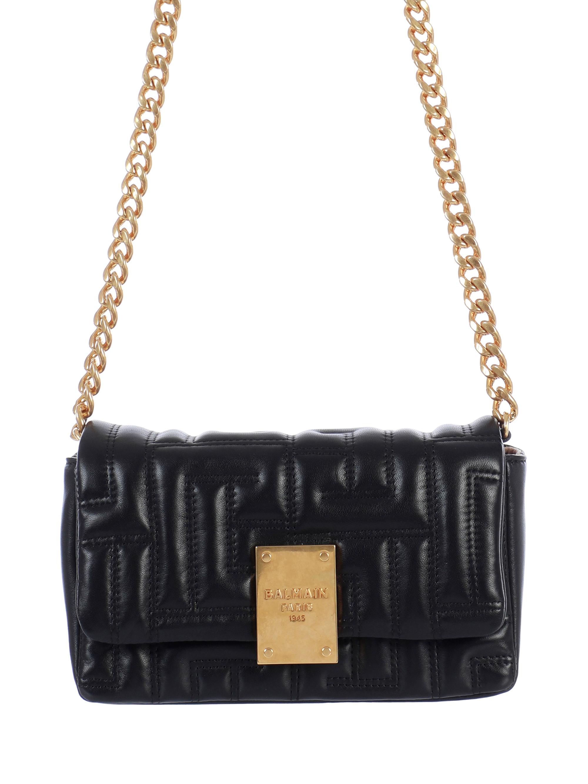Balmain Women's Mini 1945 Monogram Quilted Leather Shouder Bag - Noir