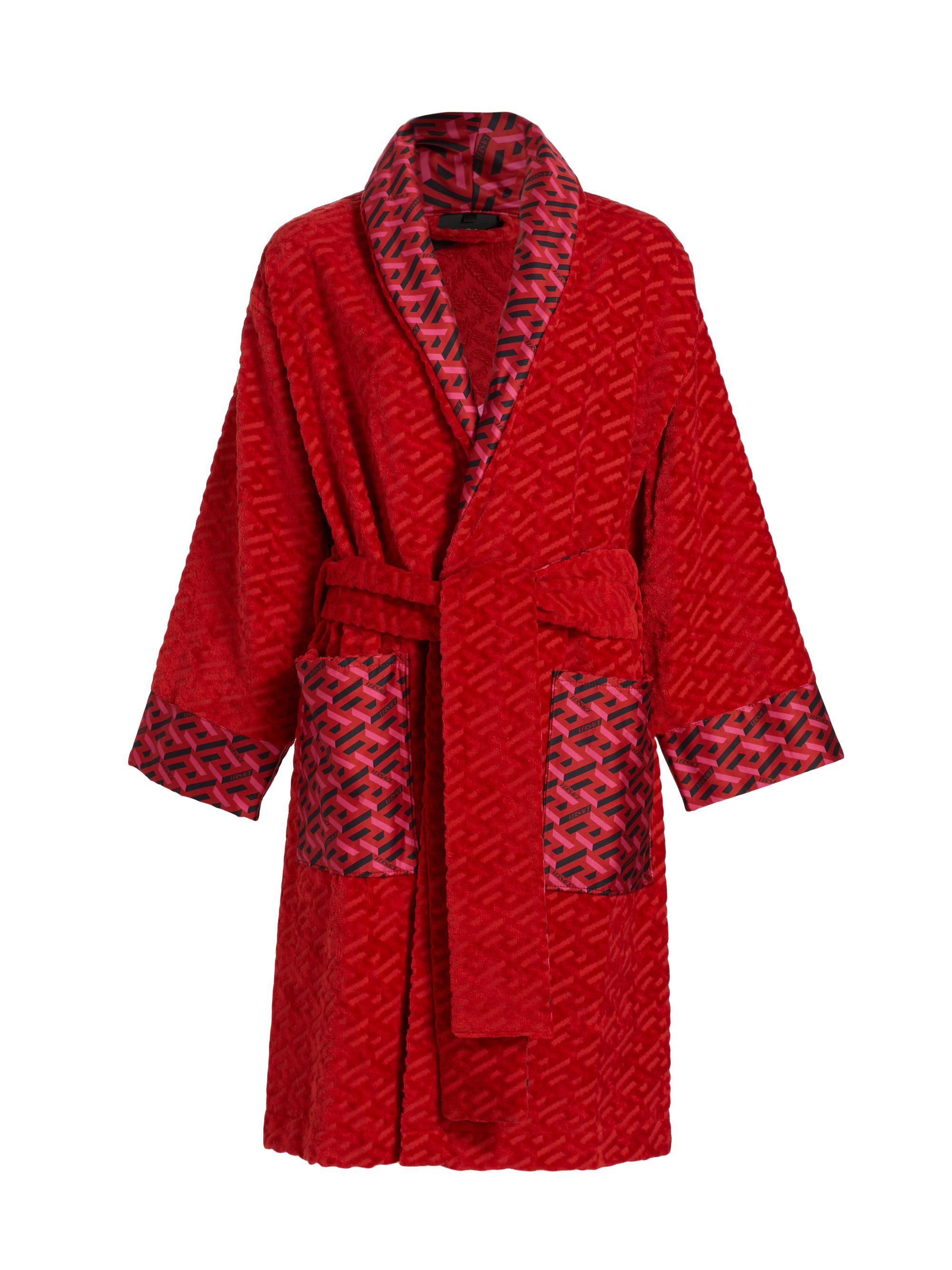 Versace Women's La Greca Signature Long Bathrobe - Parade Red Fuchsia