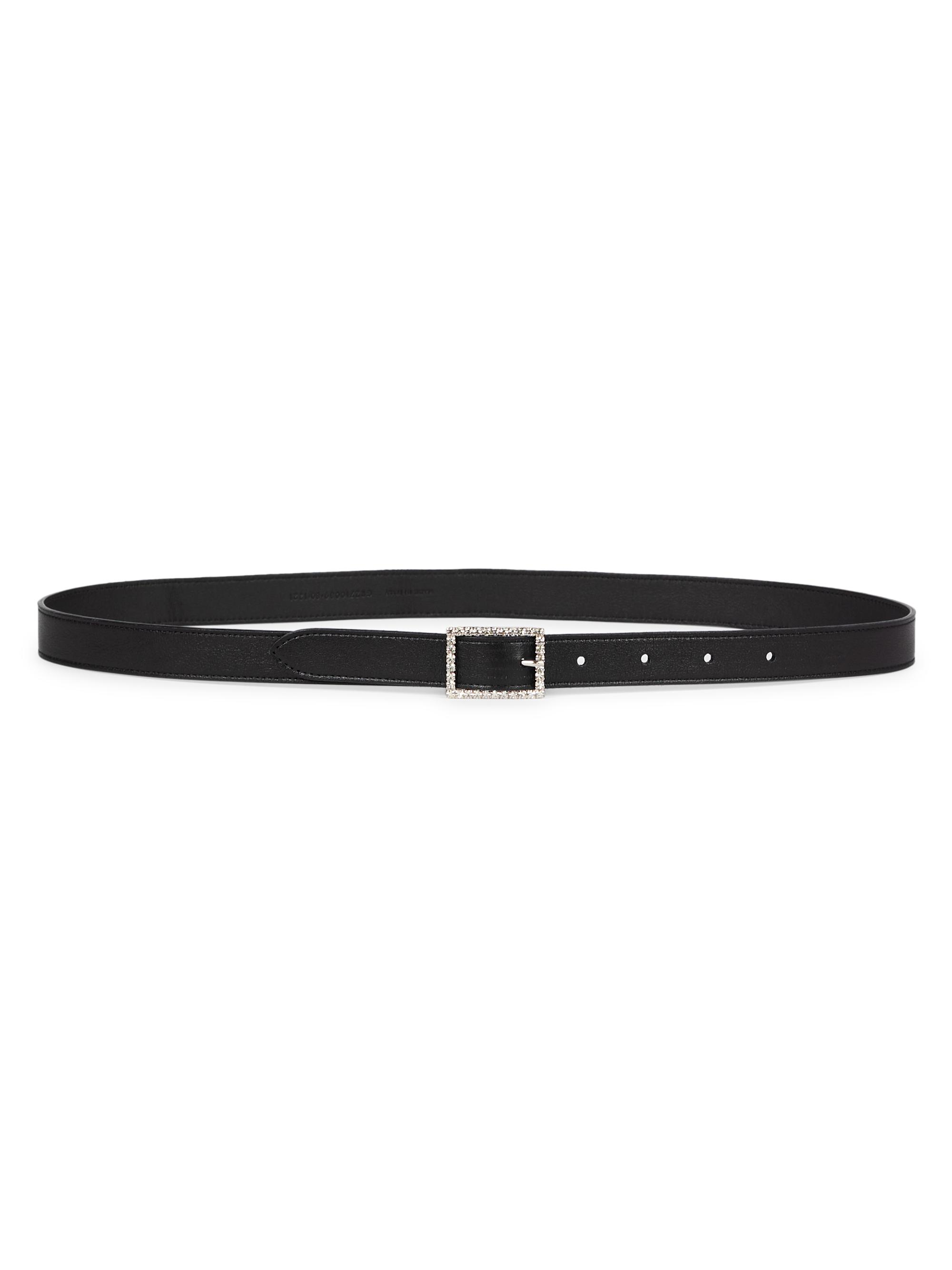 Saint Laurent Women's Crystal-Embellished Buckle Leather Belt - Nero Crystal