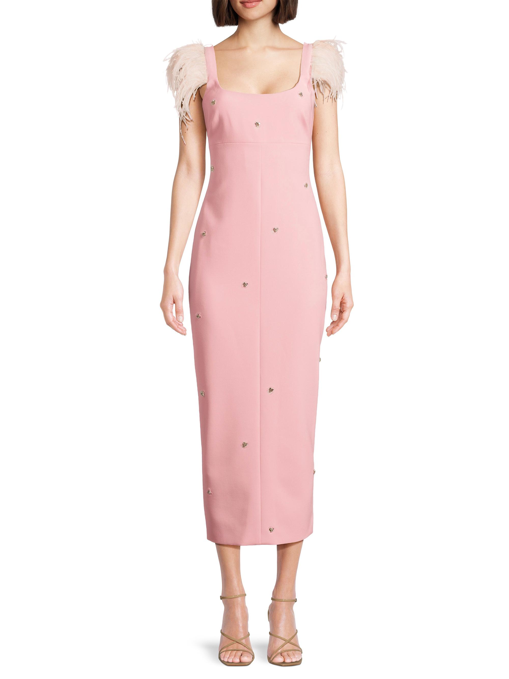 Likely Cameron Ostrich Feather-Trimmed Midi-Dress | Saks Fifth Avenue
