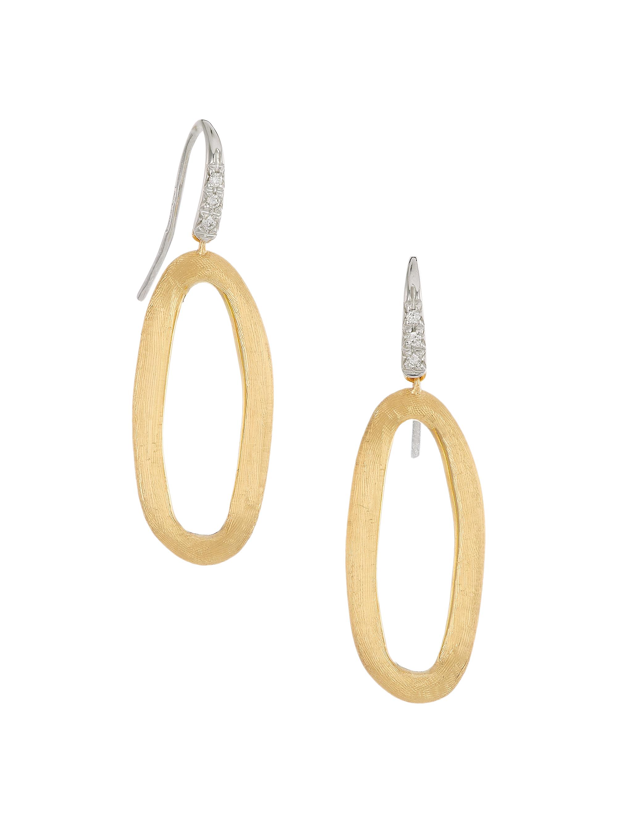 Marco Bicego Women's Jaipur Two-Tone 18K Gold & Diamond Oval Hoop Drop Earrings - Yellow Gold