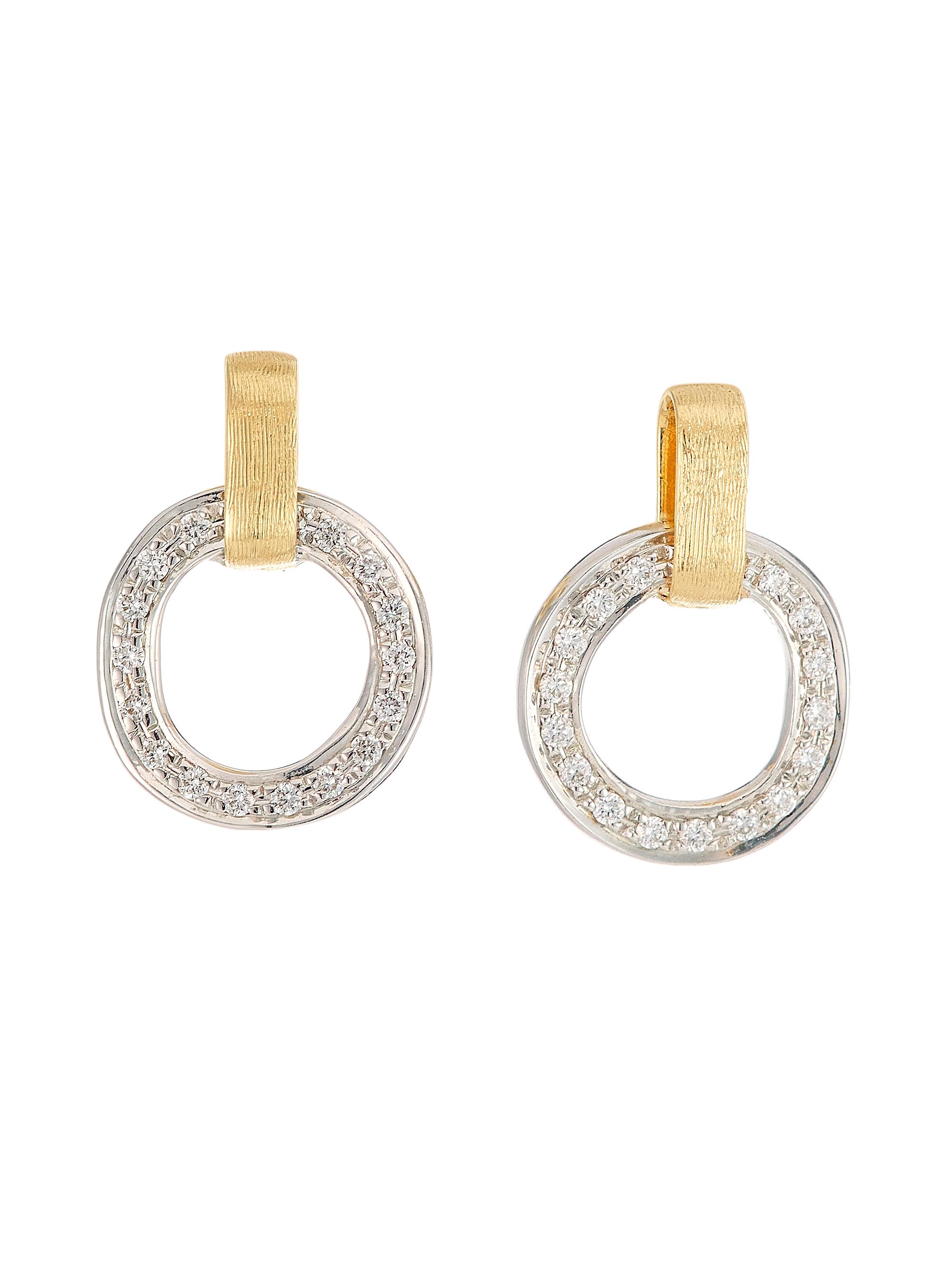 Marco Bicego Jaipur Two-Tone 18K Gold & Diamond Hoop Drop Earrings