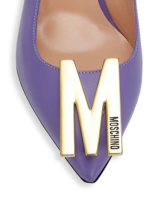 Shop Moschino M Logo 75MM Leather Slingback Pumps | Saks Shop Moschino M Logo 75MM Leather Slingback Pumps | Saks