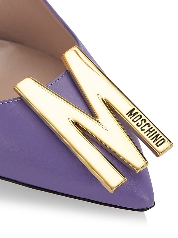 Shop Moschino M Logo 75MM Leather Slingback Pumps | Saks Shop Moschino M Logo 75MM Leather Slingback Pumps | Saks