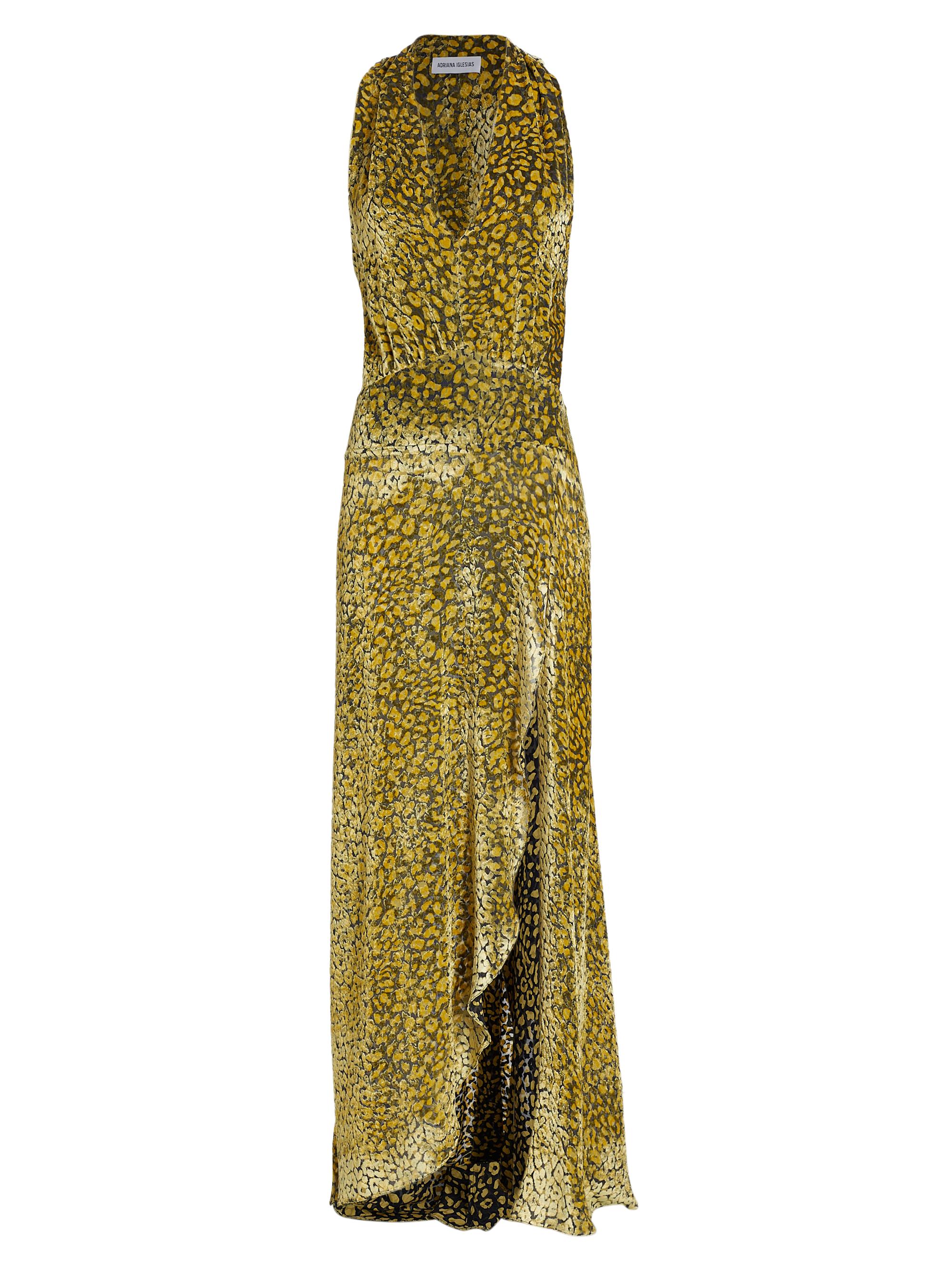 Adriana Iglesias Women's Paris Velvet Leopard-Print Maxi Dress - Yellow