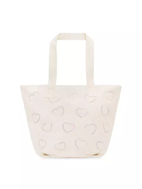 Hearts Embroidered Terry Zip-Top Tote Bag