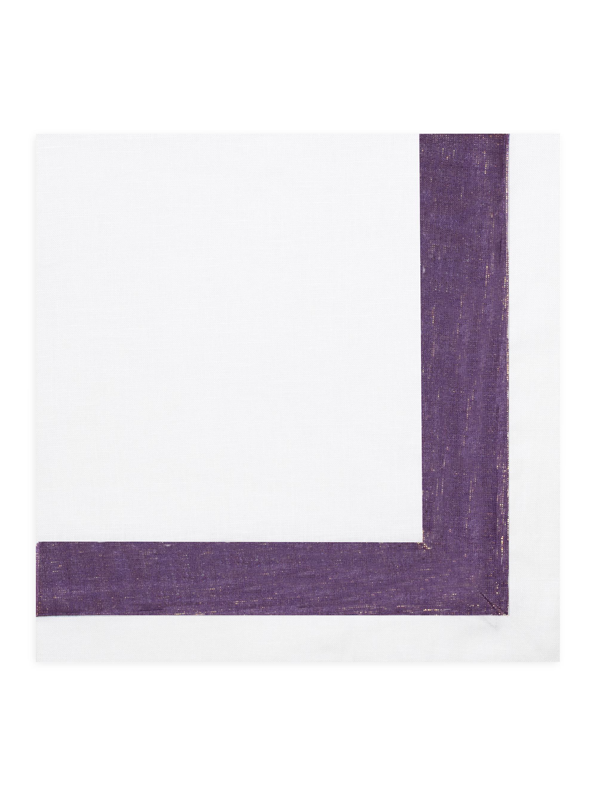 Nomi K Shimmer Border Linen Napkin - White