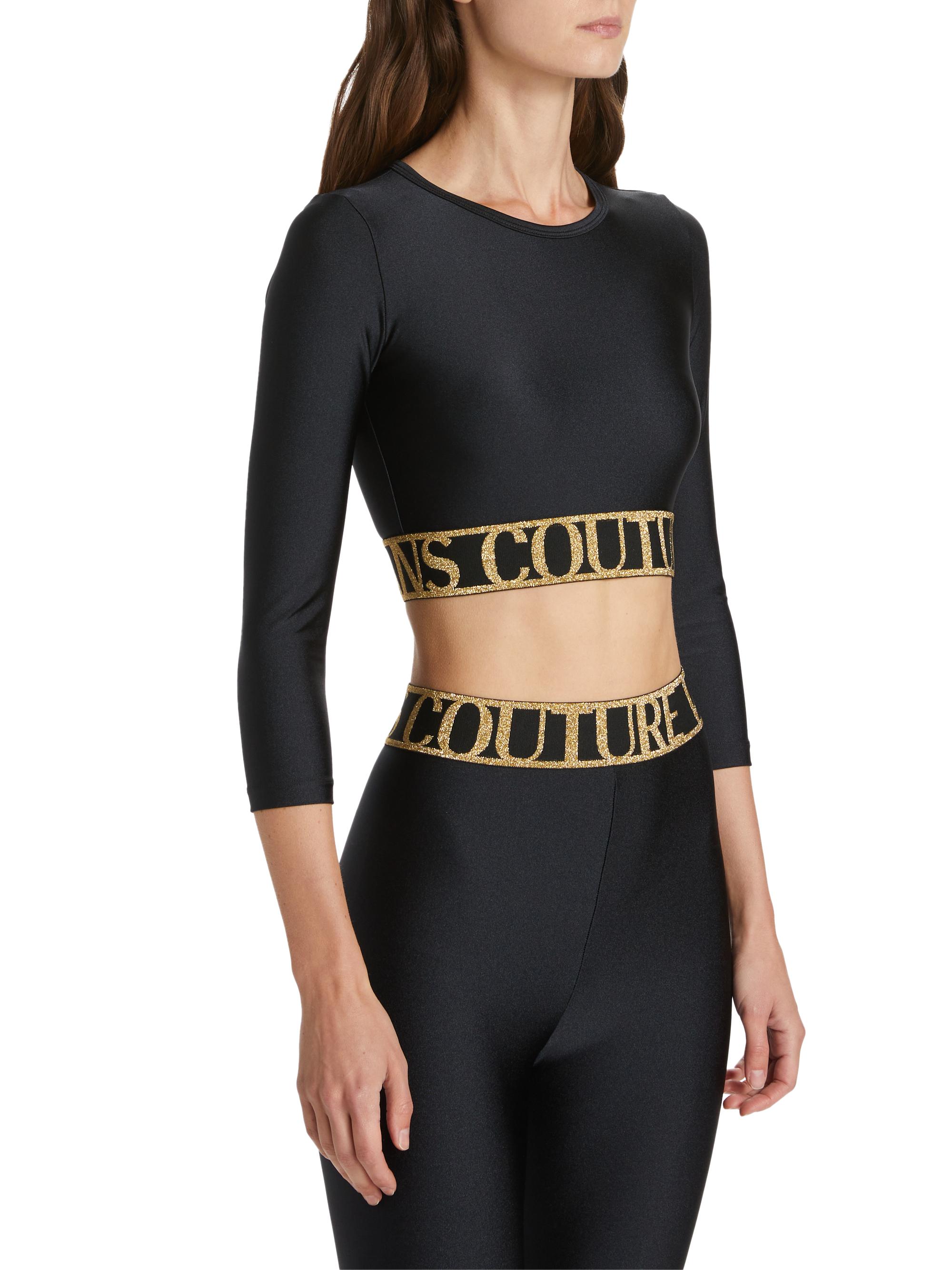 versace jeans couture logo band crop top