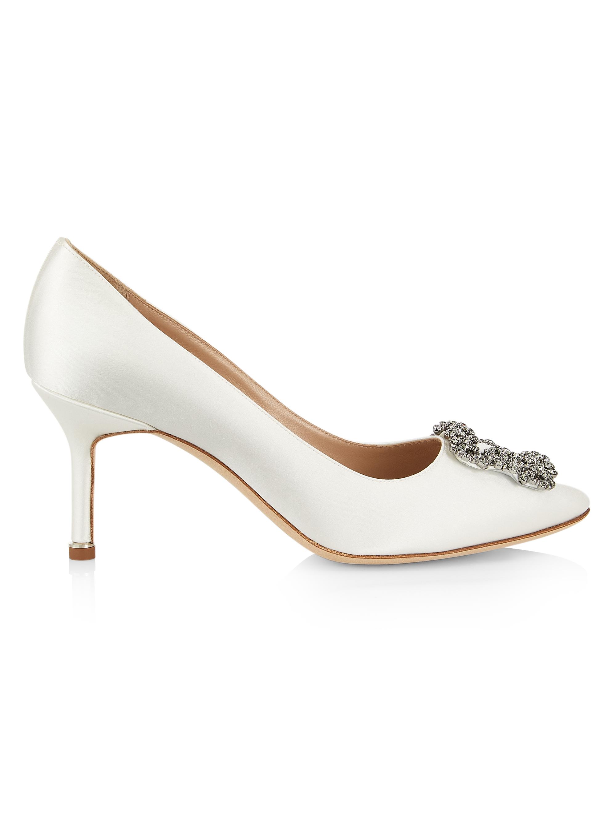 Manolo Blahnik Women's Hangisi 70MM Crystal Buckle Satin Pumps - White