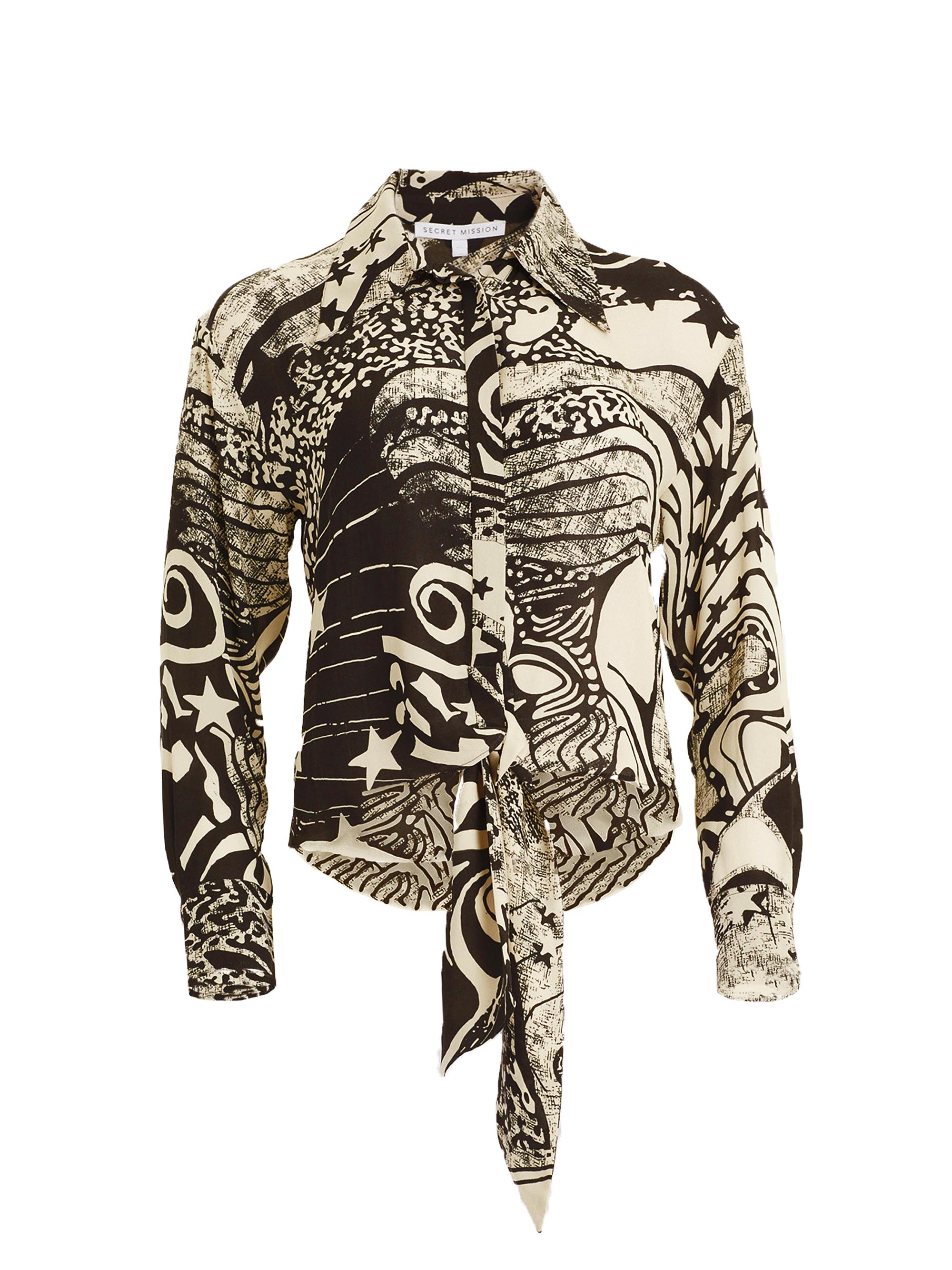 Secret Mission Women's Mitski Silk Printed Blouse - Psychedelic Black Star