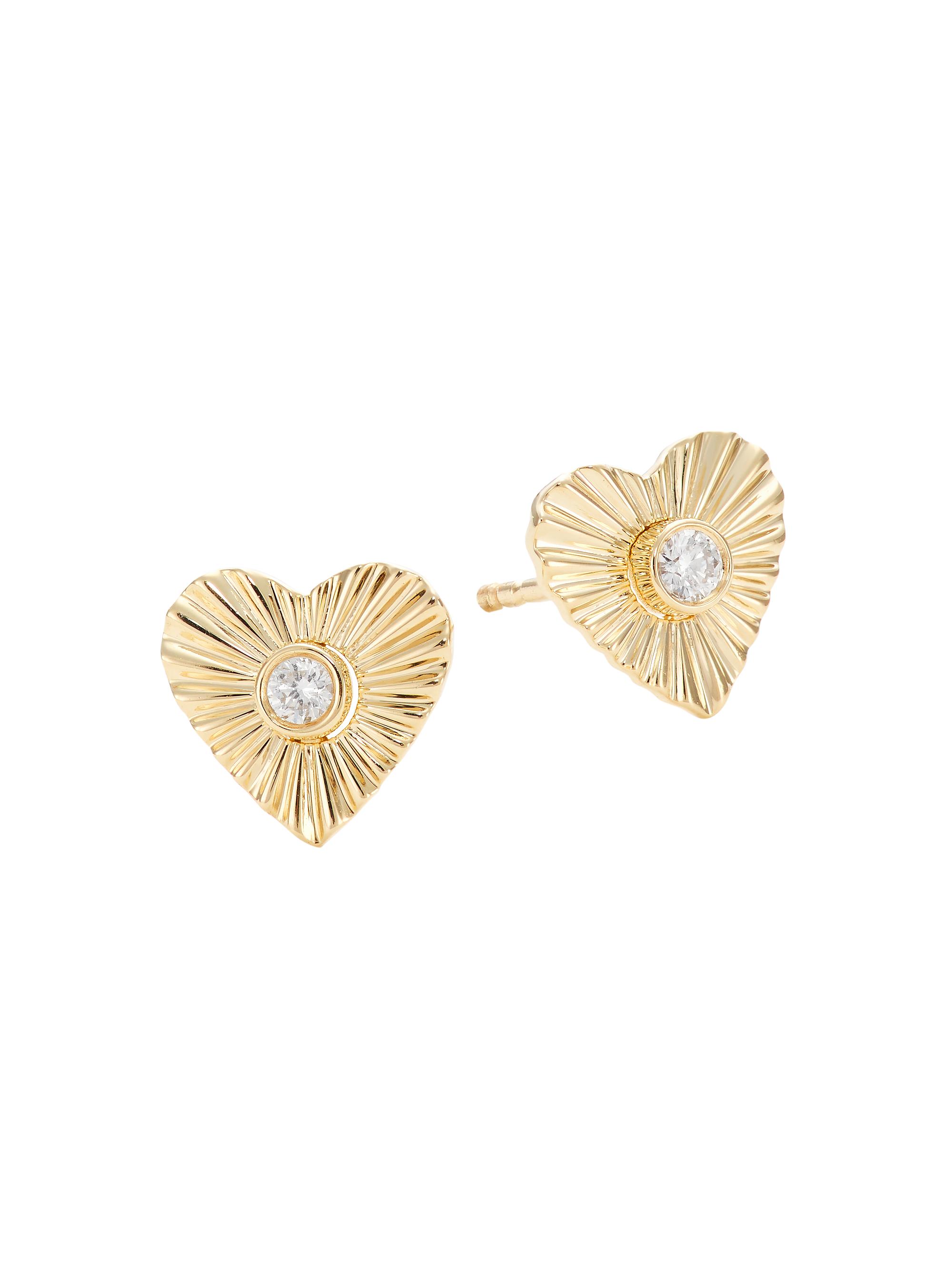 Saks Fifth Avenue Collection Women's 14K Yellow Gold & 0.07 TCW Diamond Fluted Heart Stud Earrings - Yellow Gold