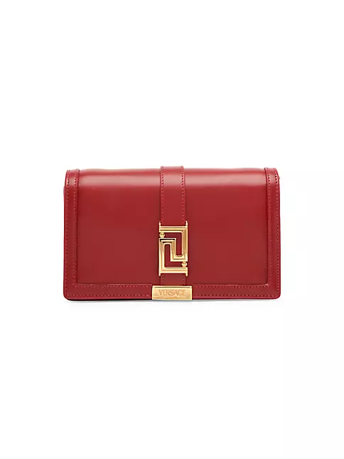 Greca Goddess Leather Clutch in Red - Versace