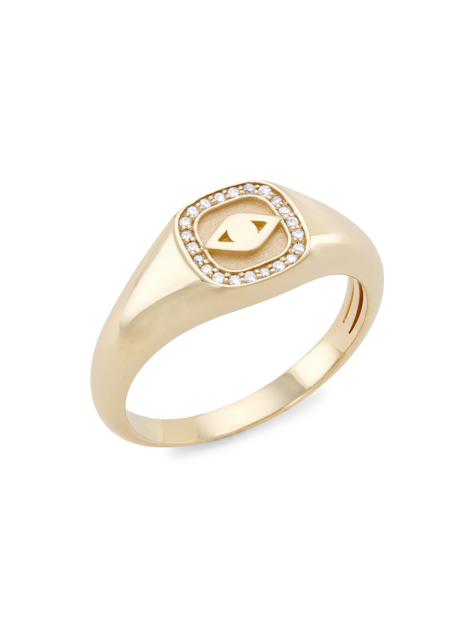 Sydney Evan Women's 14K Yellow Gold & Diamond Evil-Eye Signet Ring