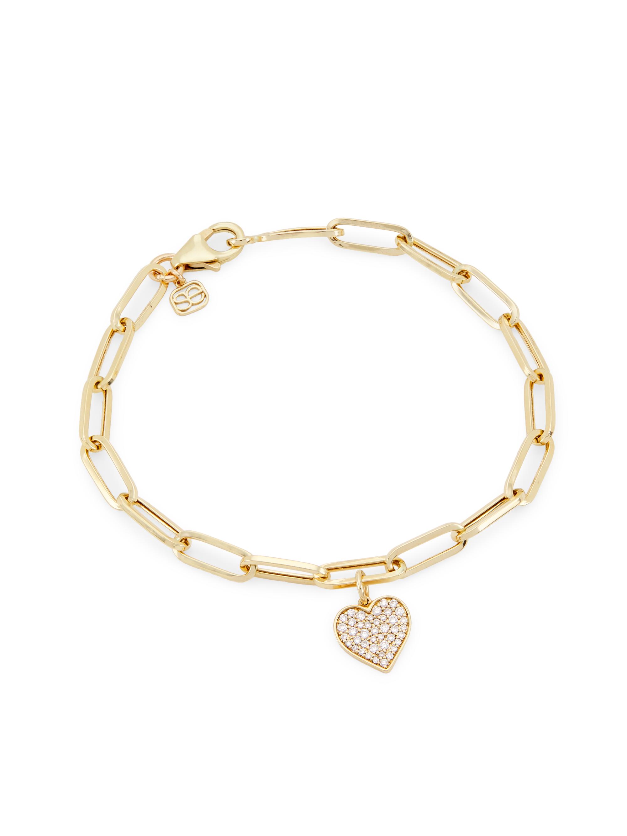 Sydney Evan Women's 14K Yellow Gold & Diamond Heart Charm Bracelet