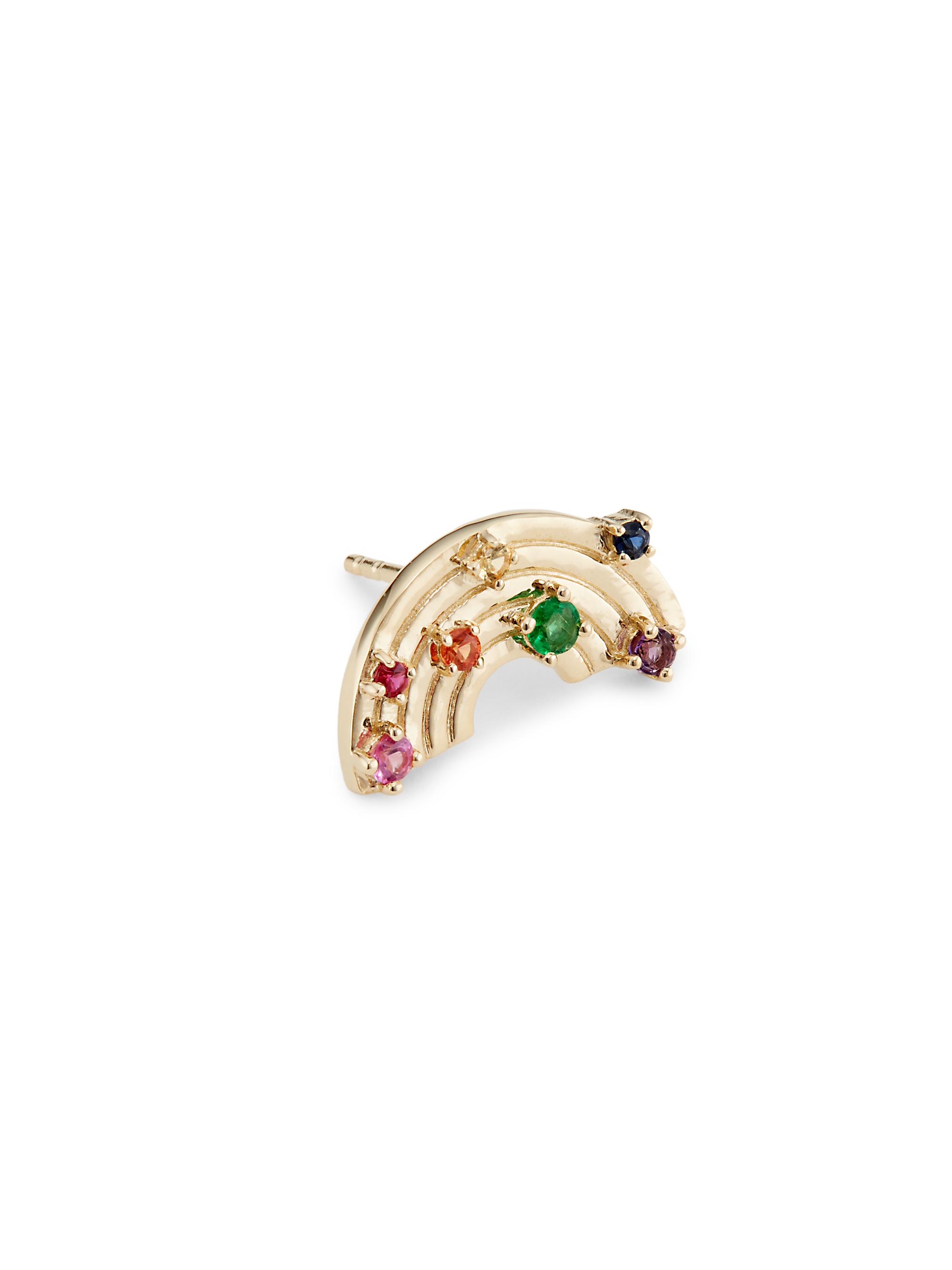 Sydney Evan Women's Whimsical Rainbow 14K Yellow Gold & Multi-Gemstone Single Stud Earring