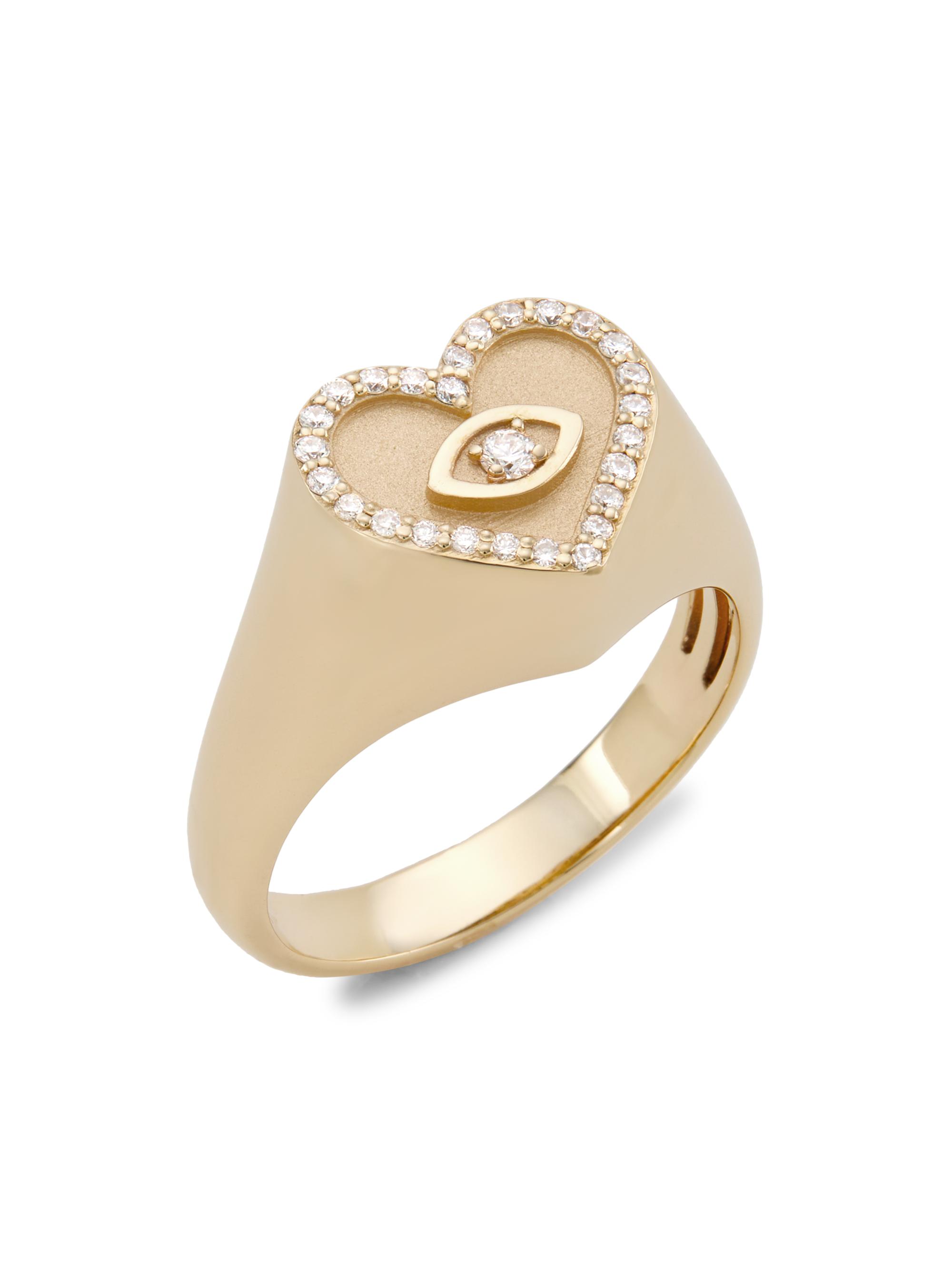 Sydney Evan Women's 14K Yellow Gold & Diamond Evil-Eye Heart Signet Ring