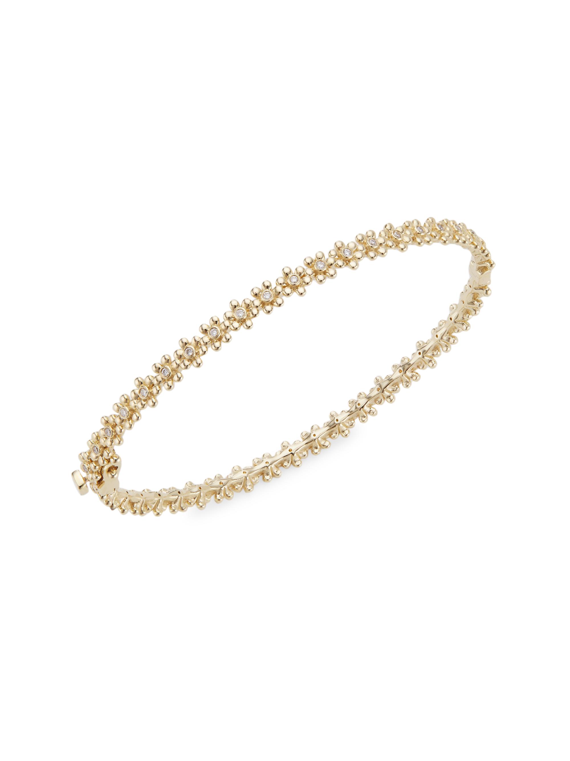Sydney Evan Women's 14K Yellow Gold & Diamond Daisy Bangle