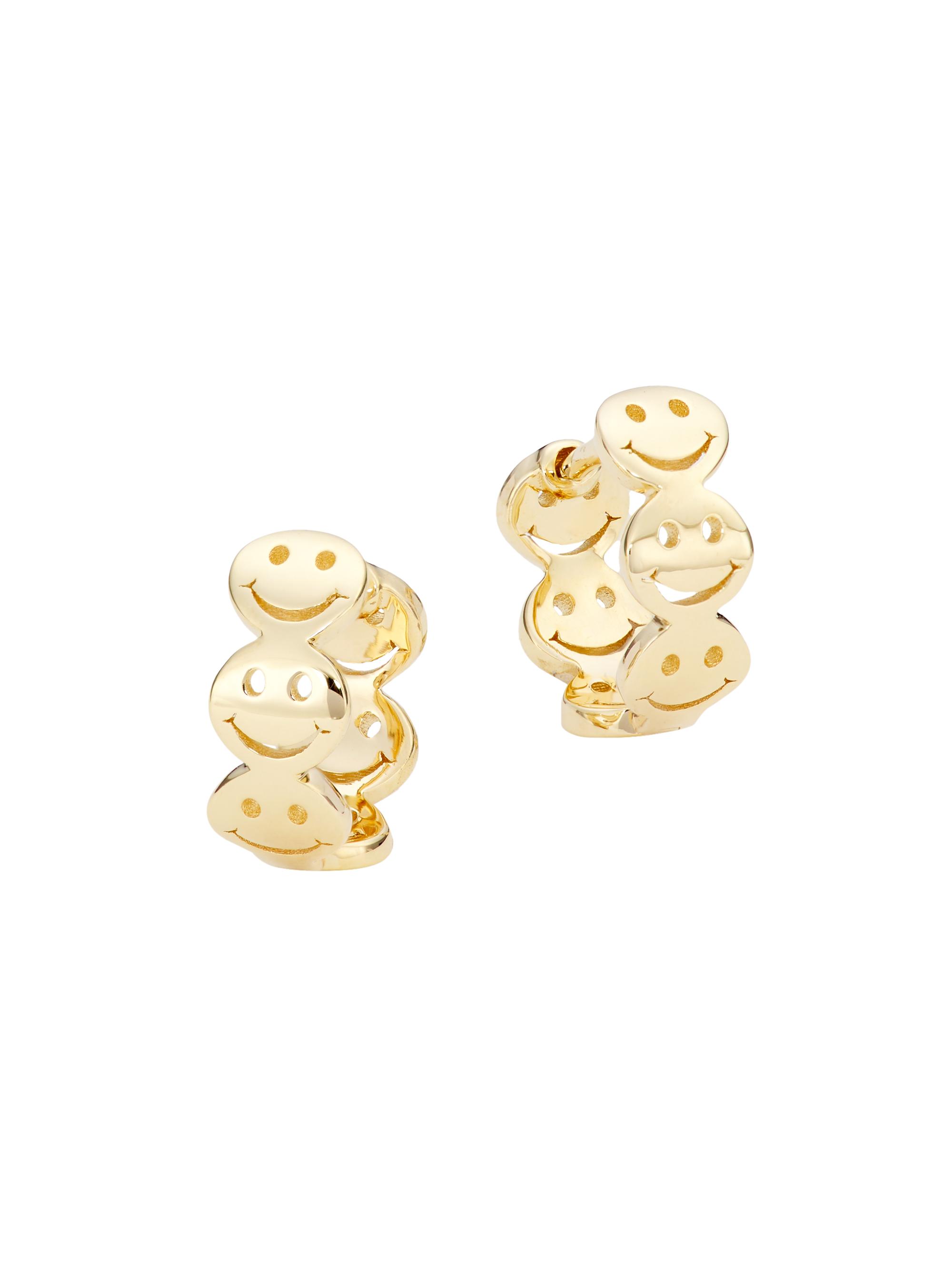 Sydney Evan Women's Happy Face 14K Yellow Gold Huggie Earrings