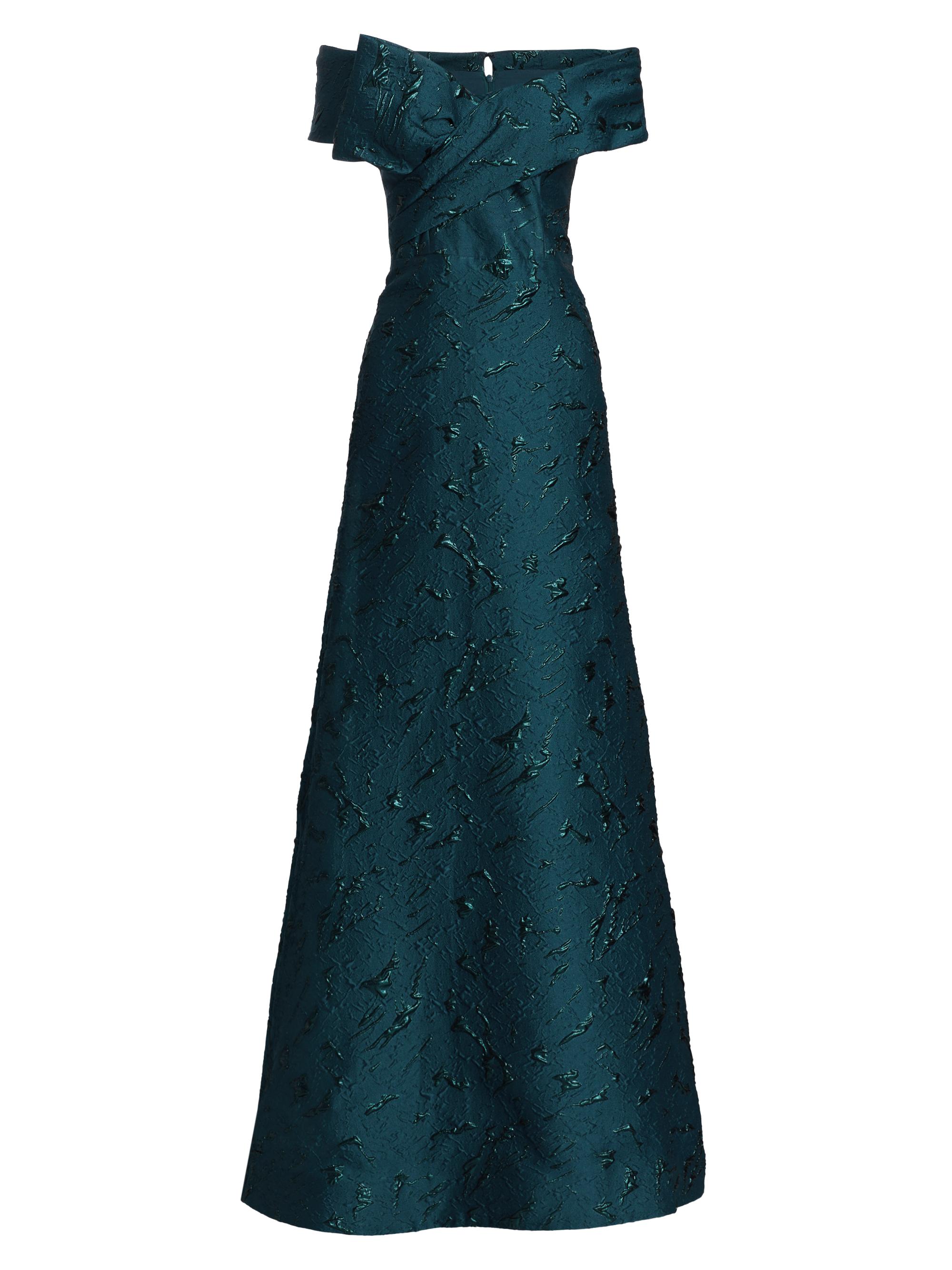 Teri Jon by Rickie Freeman Women's Half Bow Jacquard Gown - Teal