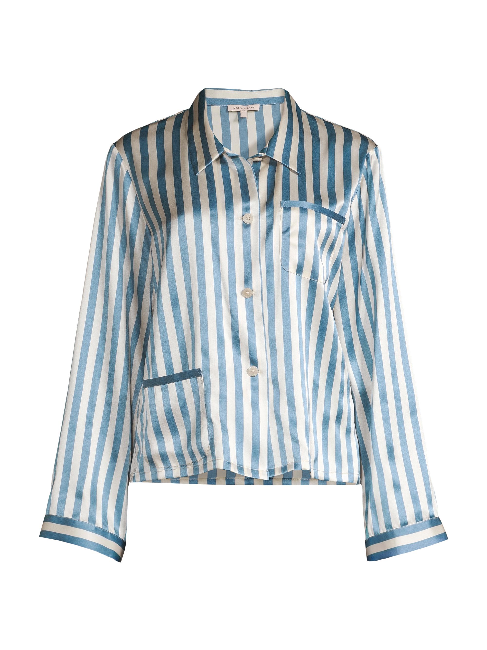Morgan Lane Women's Ruthie Striped Silk Pajama Top - Periwinkle