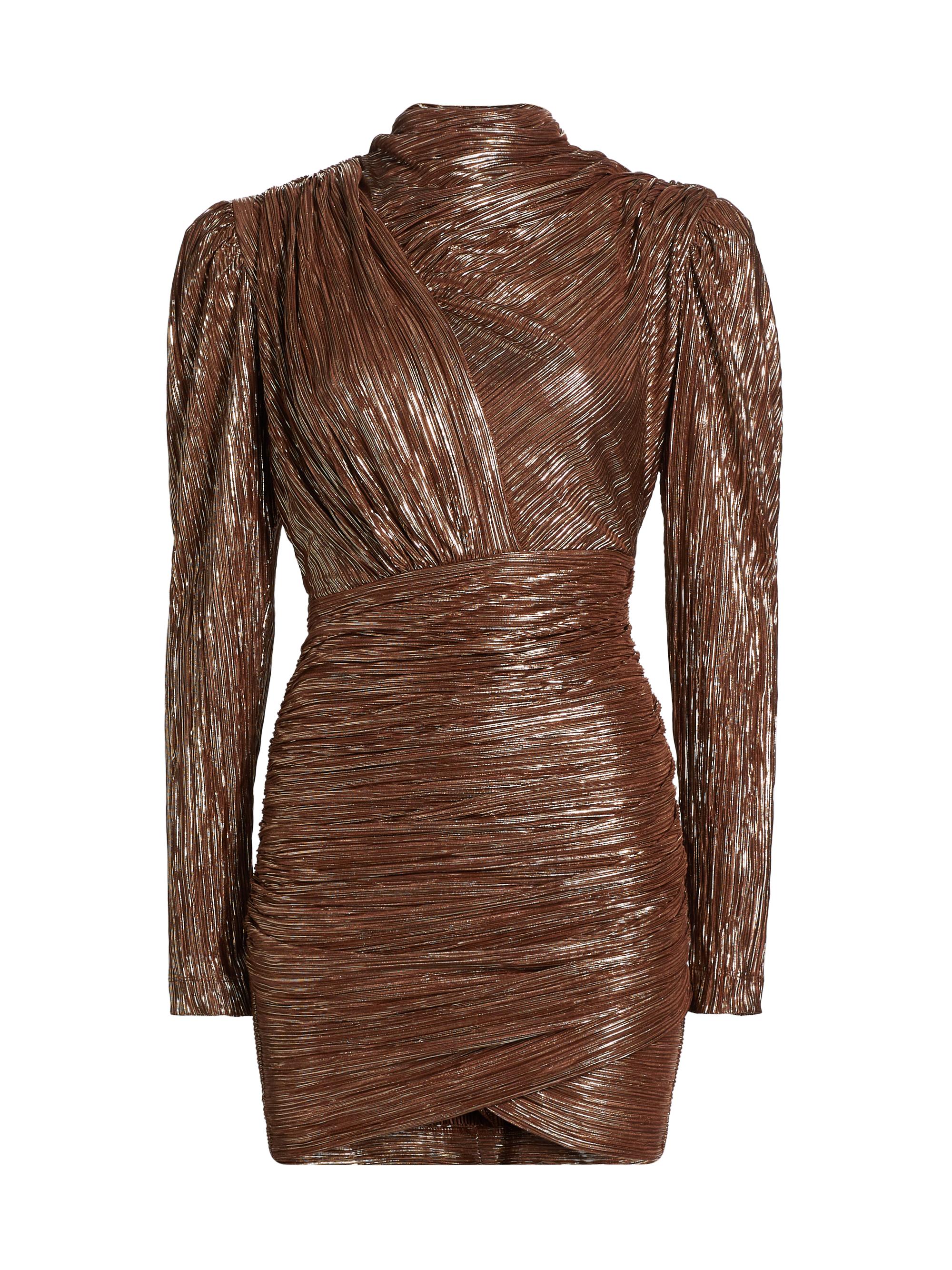 Sabina Musáyev Women's Maya Foil Pleated Knit Minidress - Golden Brown