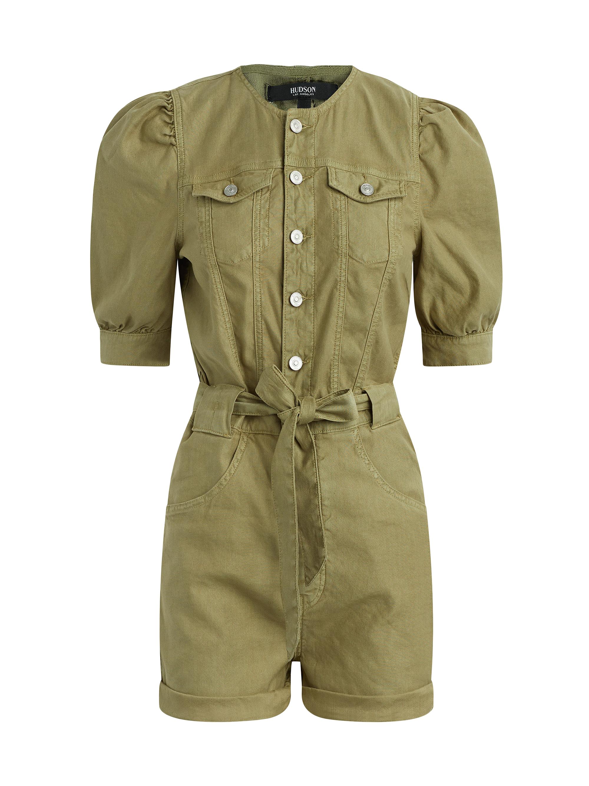 Hudson Jeans Women's Puff-Sleeve Button-Front Romper - Moss Stone