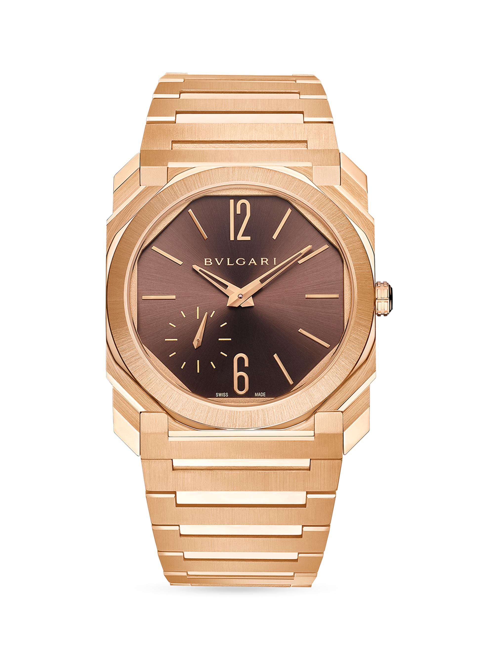BVLGARI Men's Octo Finissimo 18K Rose Gold Bracelet Watch - Brown