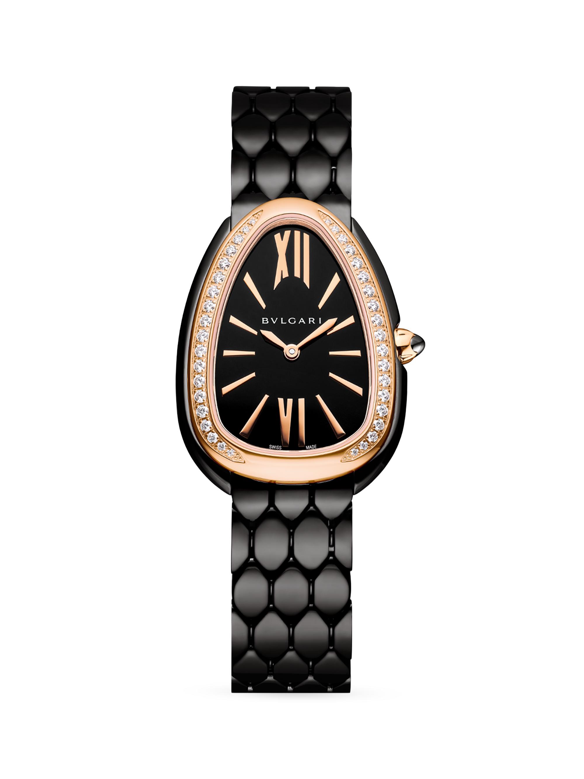 BVLGARI Women's Serpenti Seduttori Stainless Steel, 18K Rose Gold, & Diamond Bracelet Watch - Black