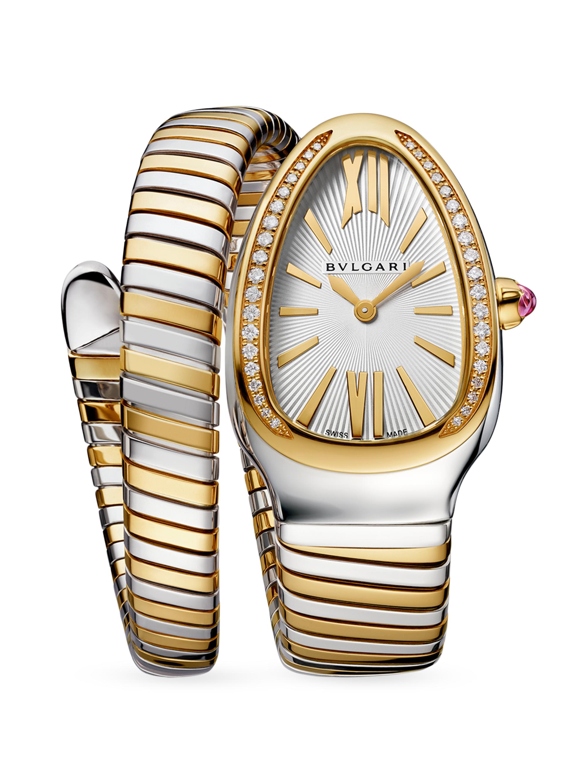 BVLGARI Women's Serpenti Tubogas Stainless Steel, 18K Yellow Gold, & Diamond Single-Spiral Watch - Steel