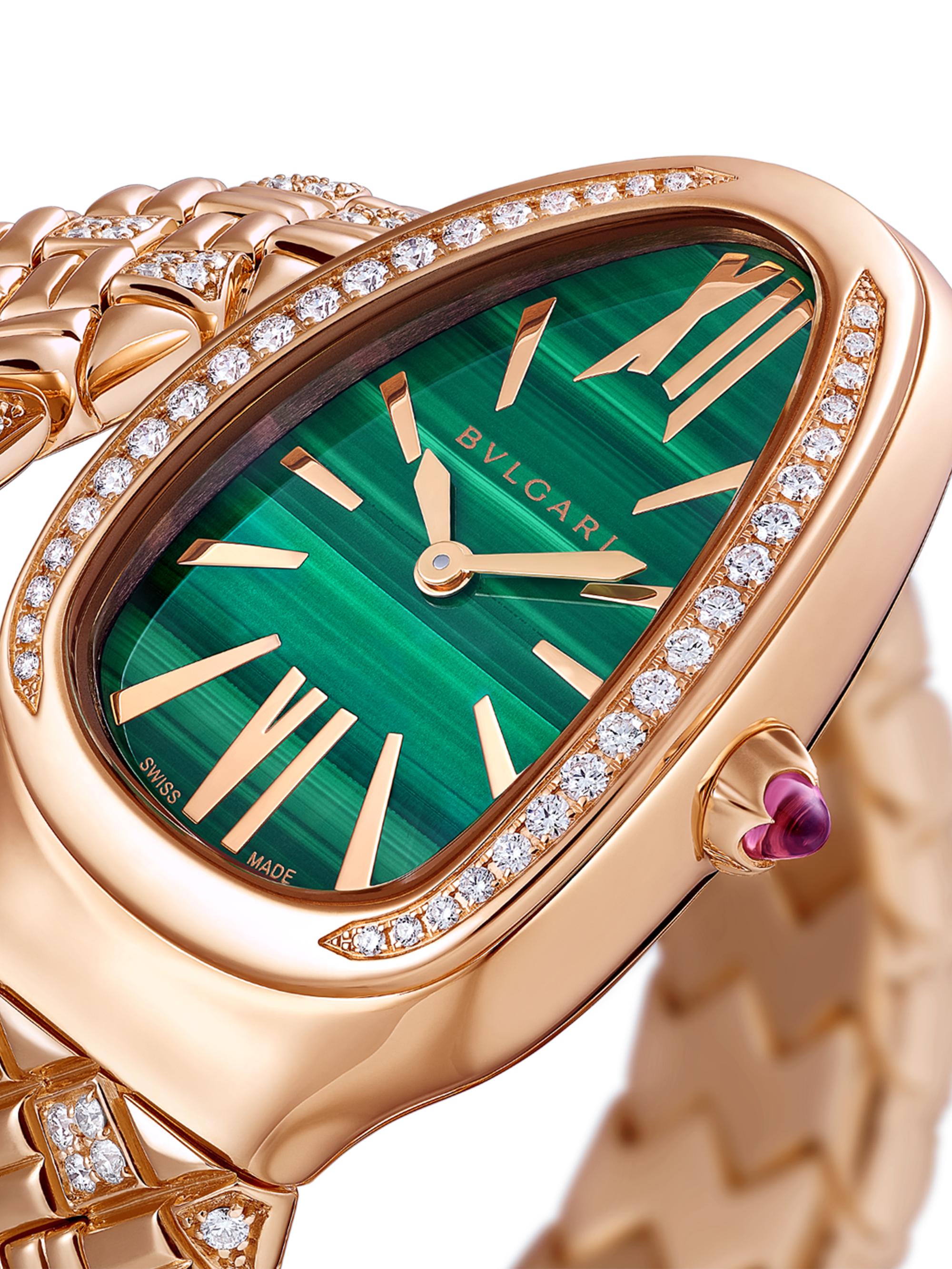 BVLGARI Serpenti Spiga 18K Rose Gold, Malachite, & Diamond Single