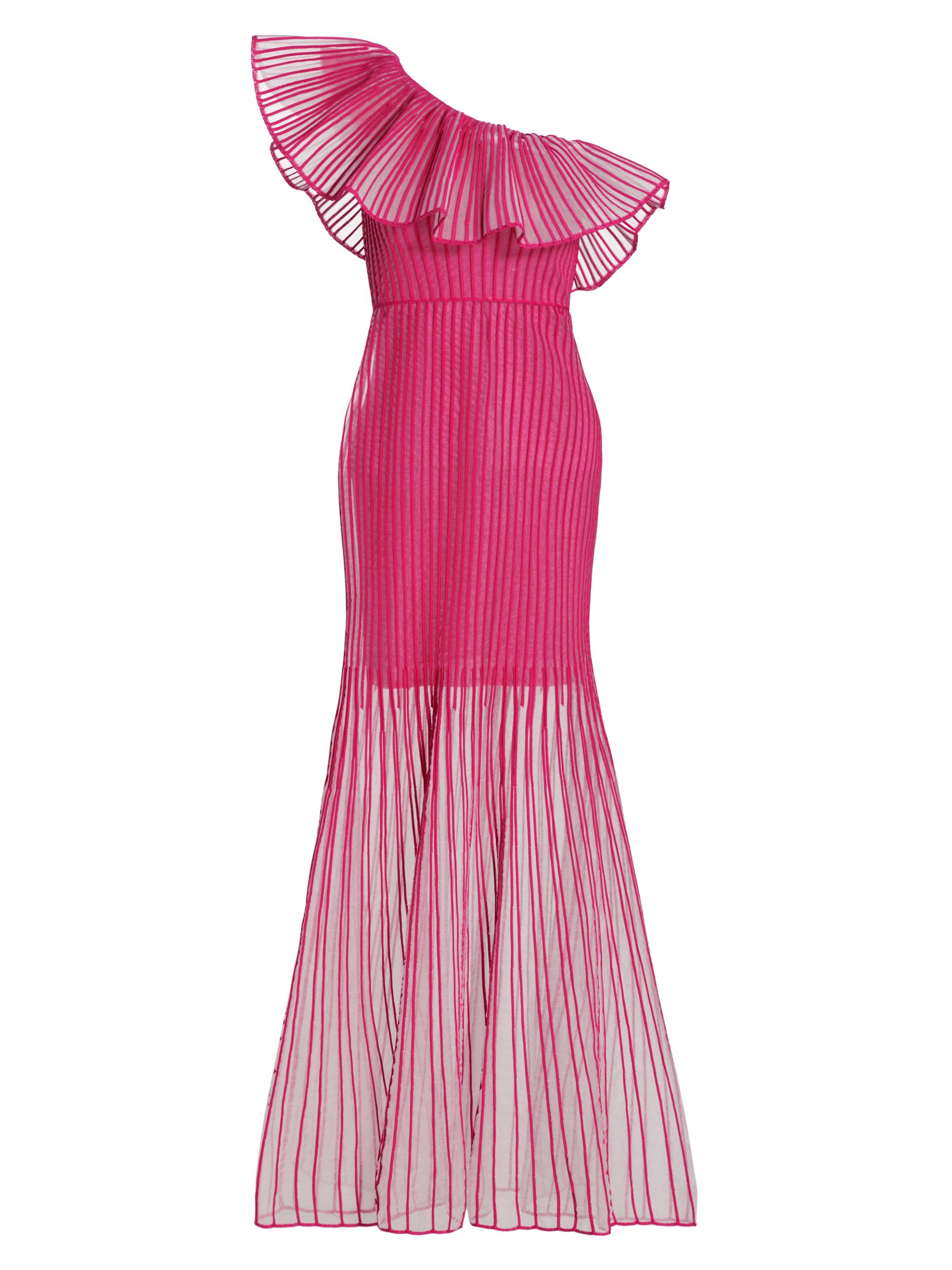 St. John Women's Sheer Stripes Ruffled Gown - Hot Pink
