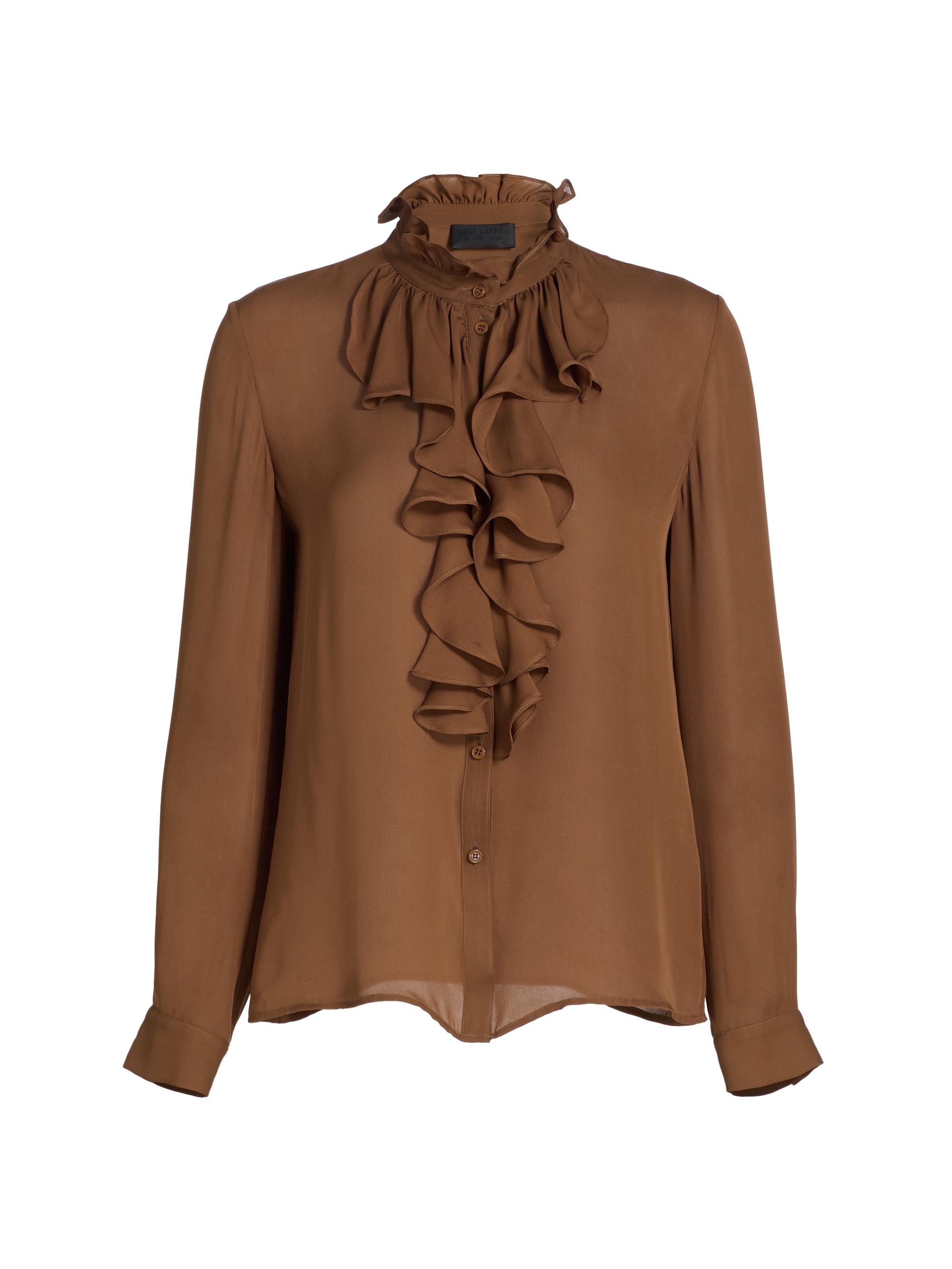 Nili Lotan Women's Lily Ruffle-Embellished Silk Blouse - Cognac