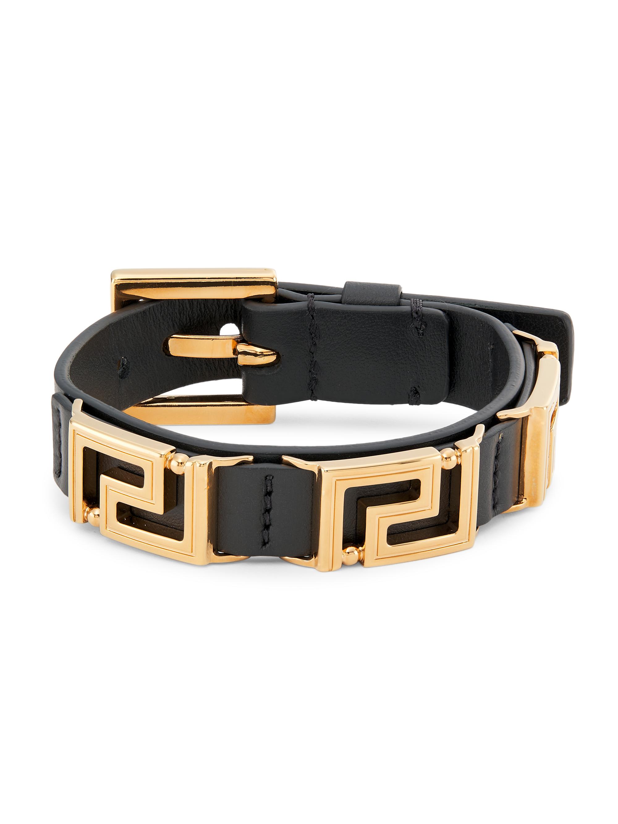 Versace Women's Greca Goldtone & Leather Bracelet - Black