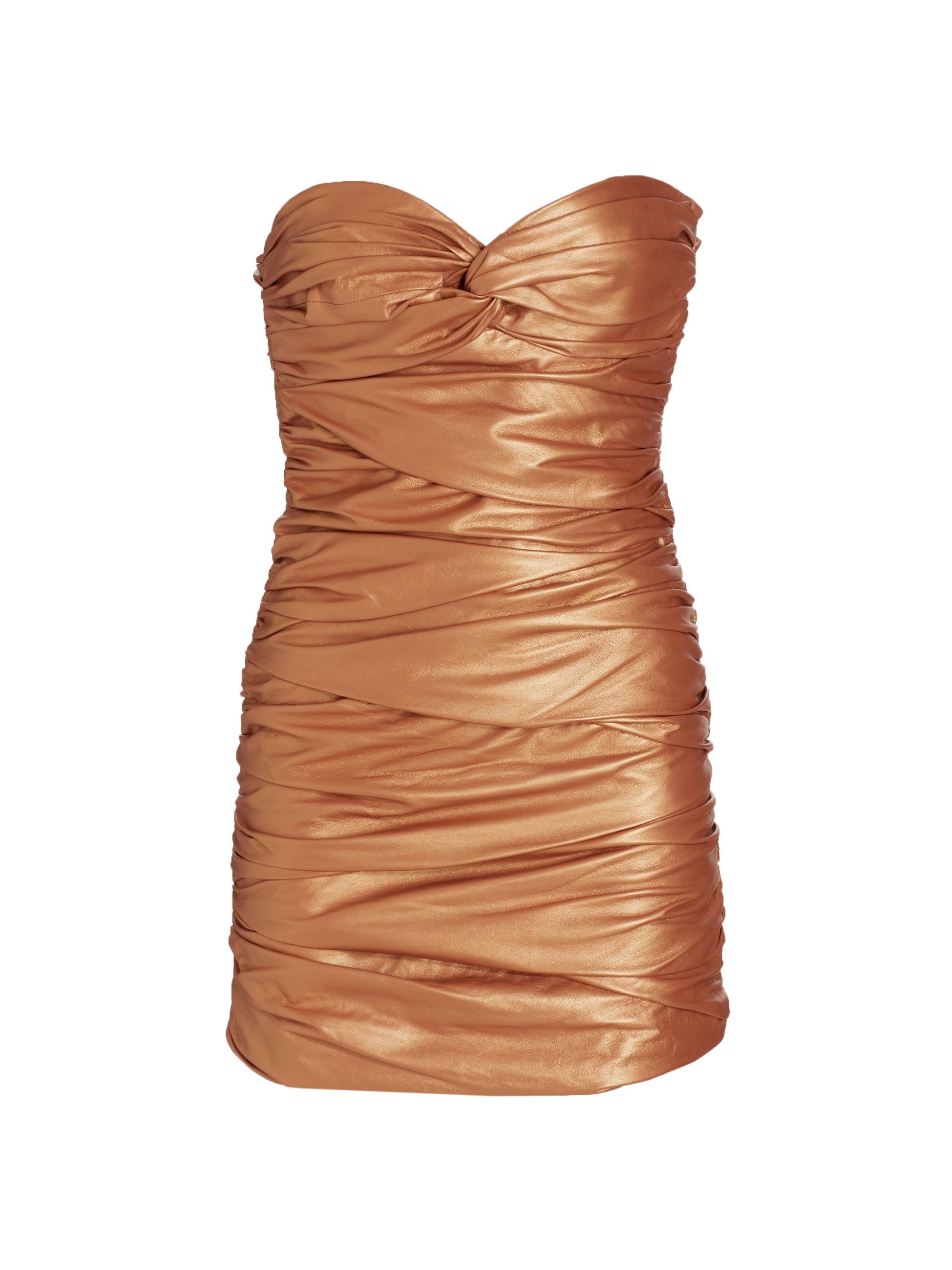 Zeynep Arçay Women's Ruched Leather Minidress - Copper