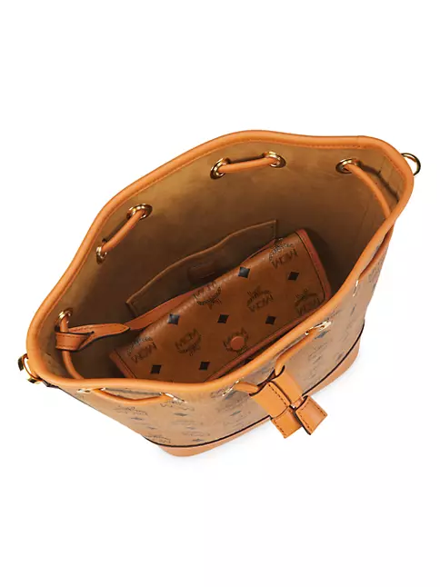 MCM Visetos Leather Drawstring Bucket Bag