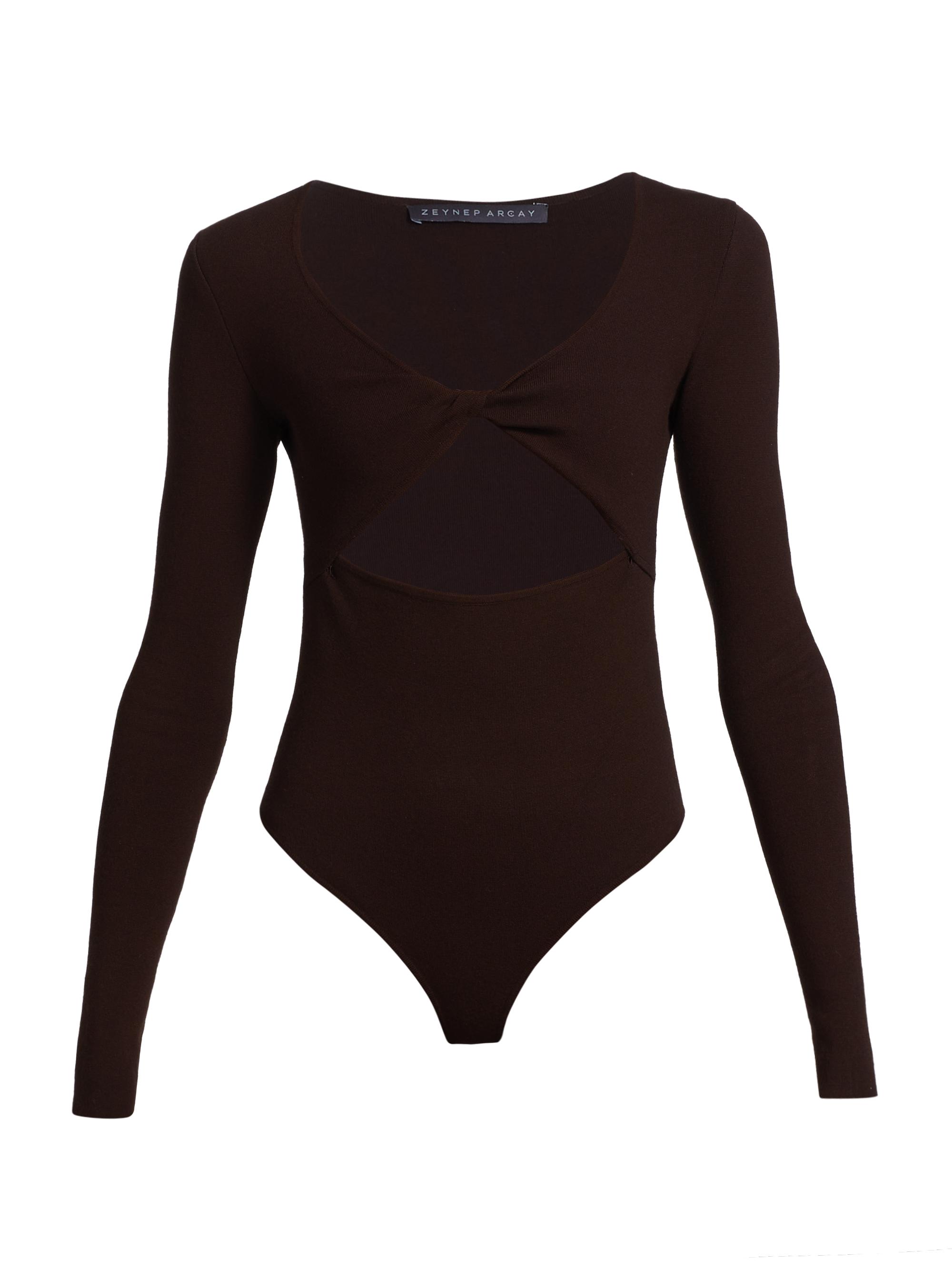 Zeynep Arçay Women's Knit Twisted Cut-Out Bodysuit - Dark Brown