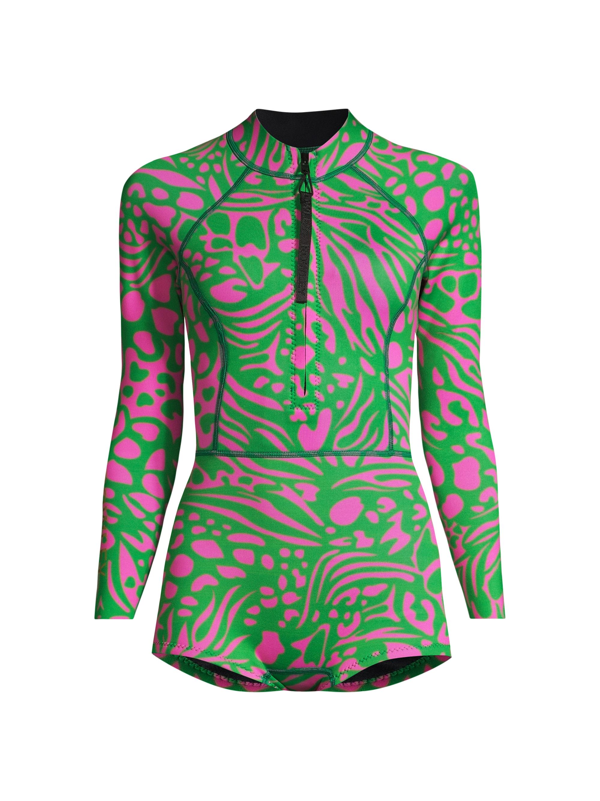 Cynthia Rowley Women's Animal Print Short Wetsuit - Green Multi