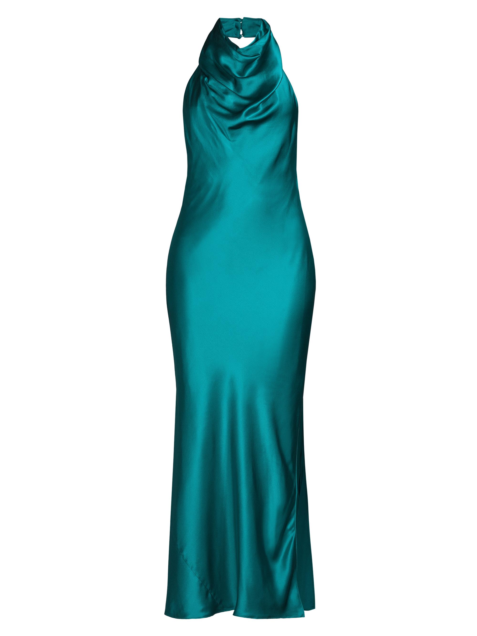 Aiifos Women's Cowlneck Silk Midi-Dress - Teal