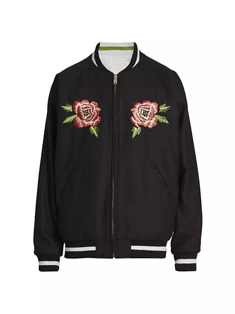 Unisex Embroidered Floral Bomber Varsity Jacket -  Canada