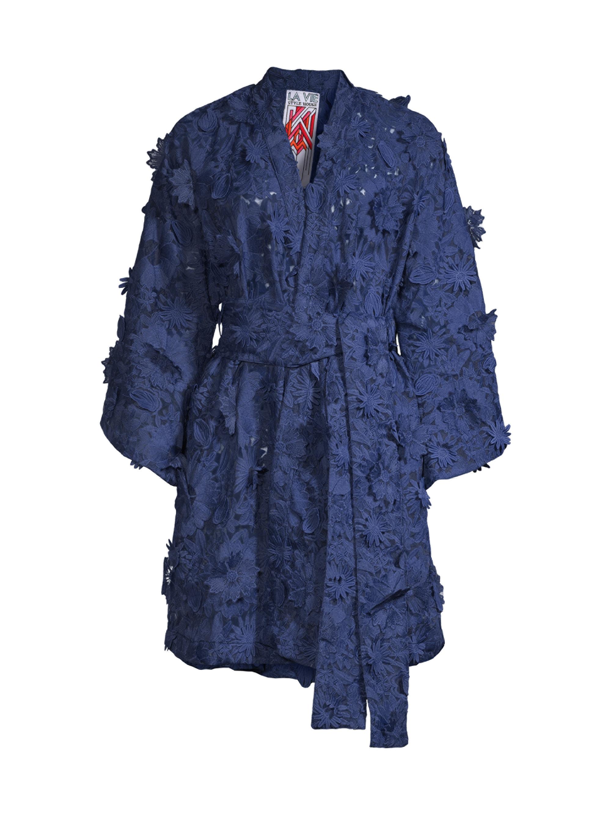 La Vie Style House Women's 3D Lace Mini Wrap Dress - Navy