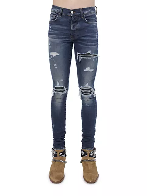 Shop Amiri Mx1 Leather Patch Skinny Jeans | Saks Fifth Avenue