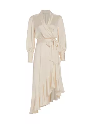 Zimmermann Women's Silk Wrap Midi-Dress - Milk