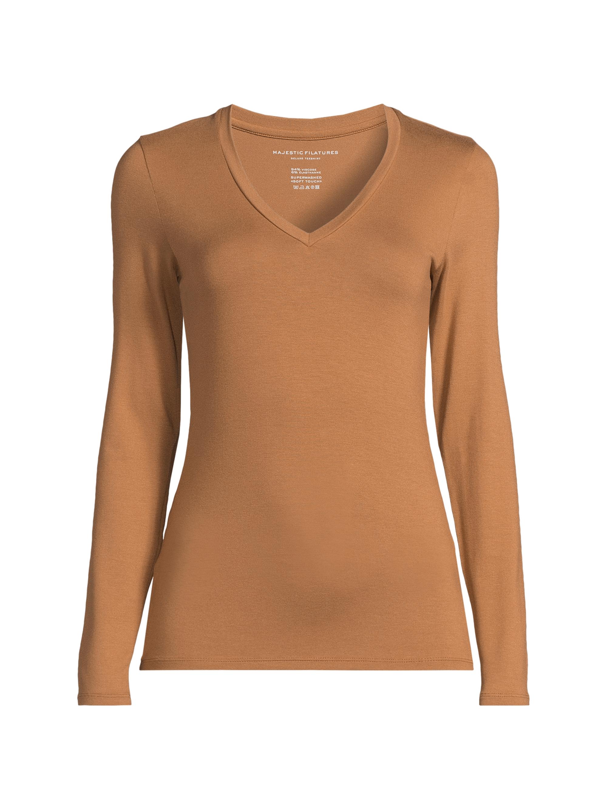 Majestic Filatures Women's Soft Touch V-Neck Top - Camel