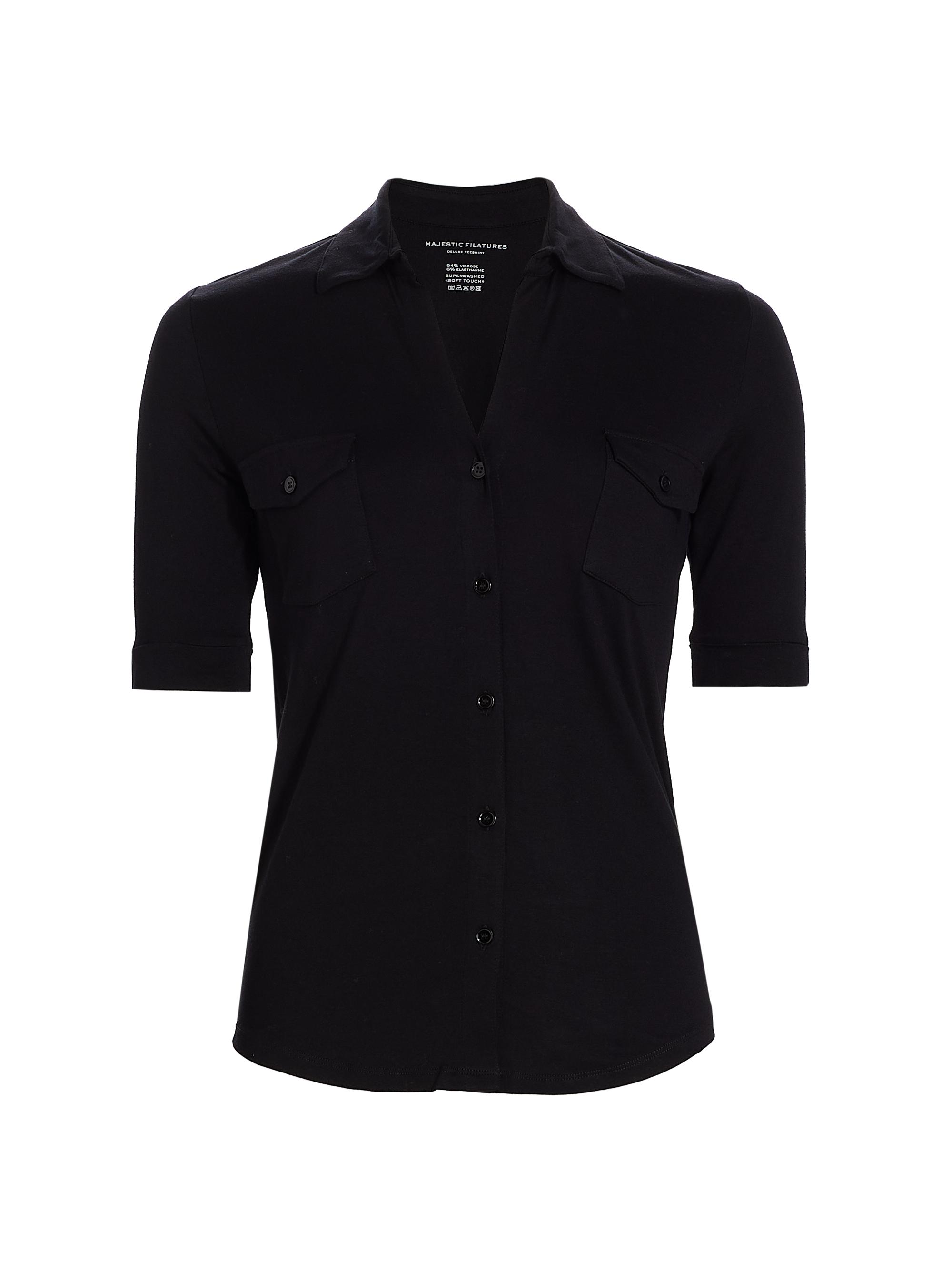 Majestic Filatures Women's Soft Touch Elbow-Sleeve Pocket Shirt - Noir | Thumbnail 8