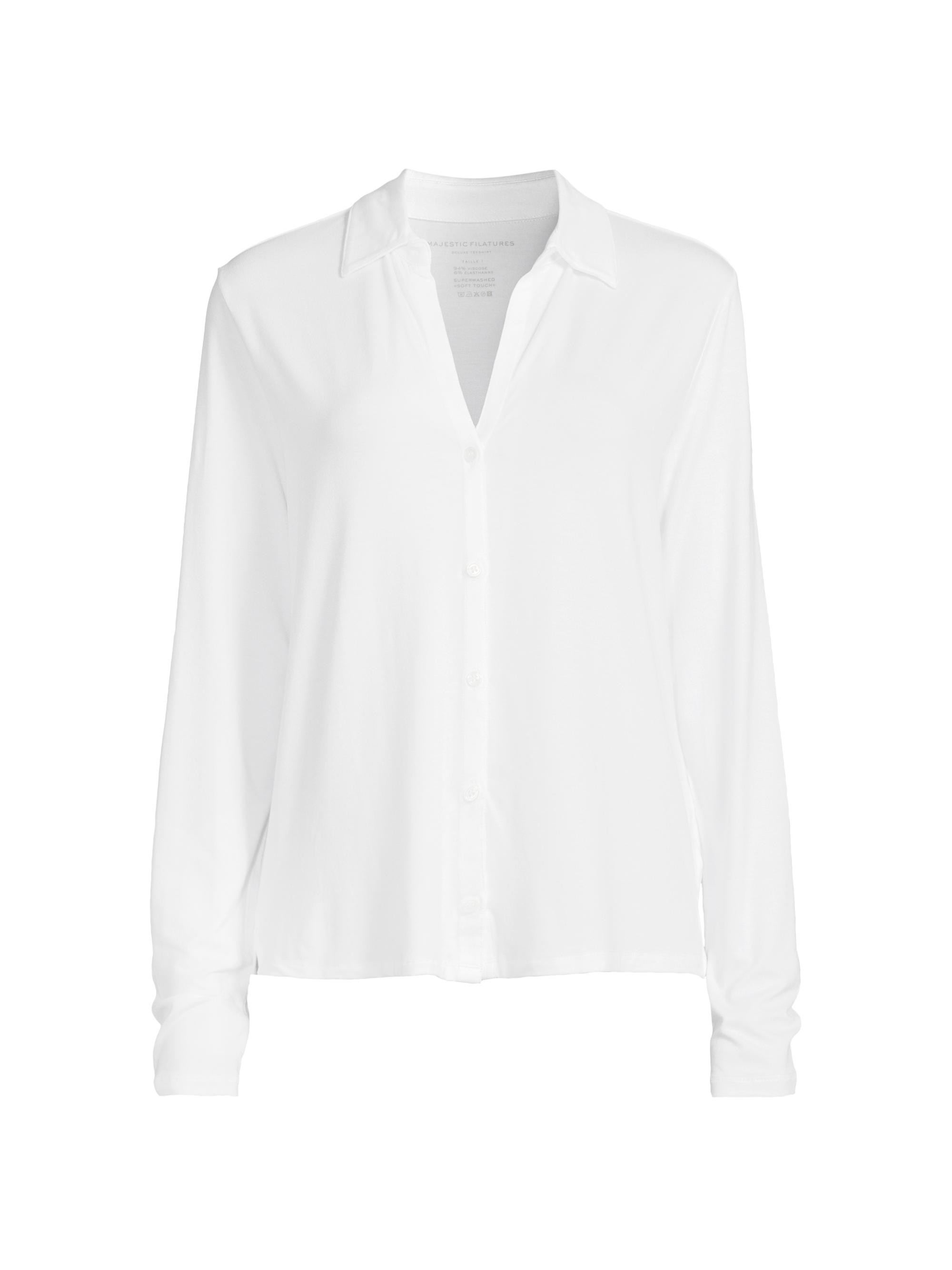Majestic Filatures Women's Soft Touch Button-Up Shirt - Blanc
