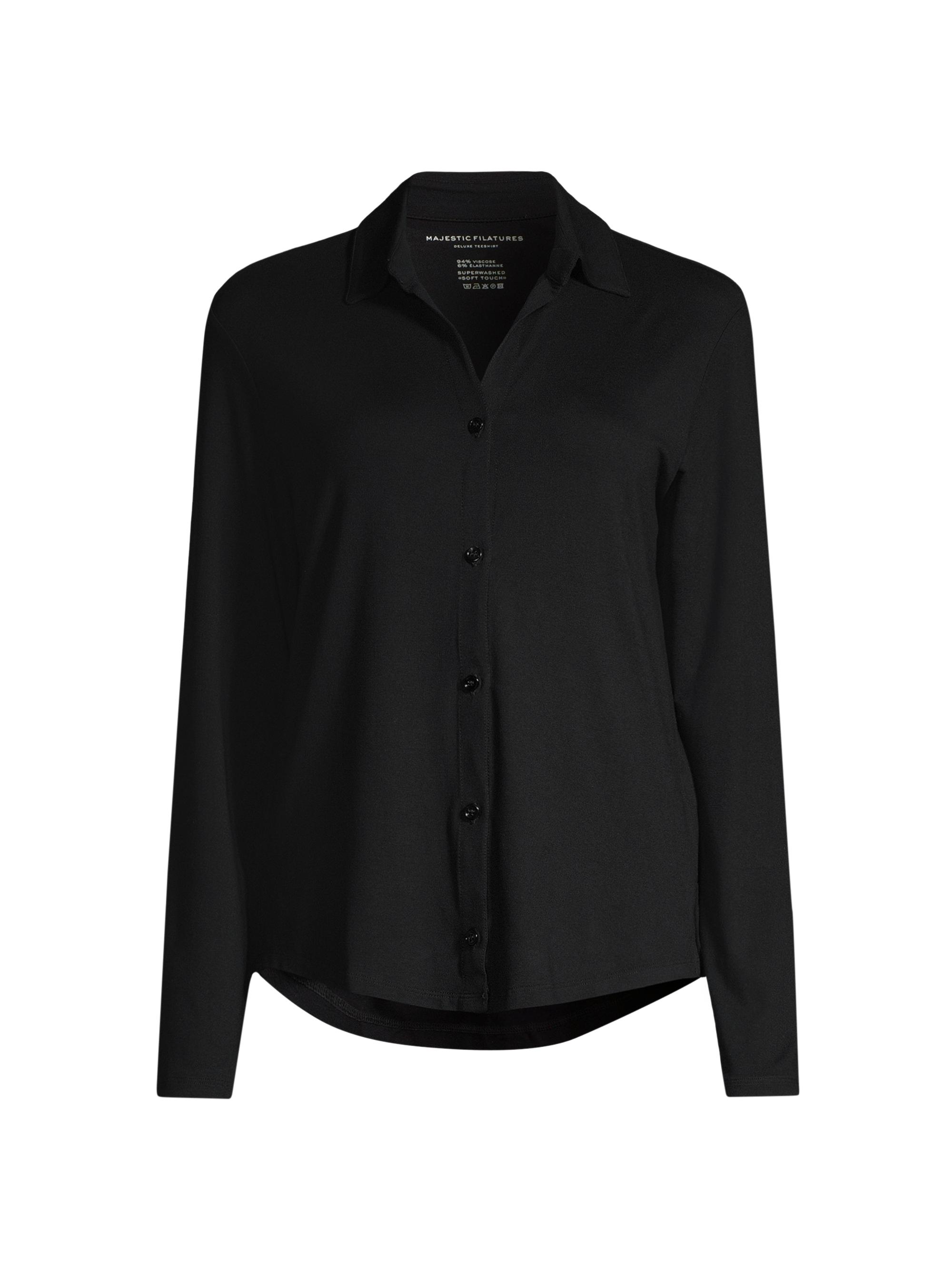Majestic Filatures Women's Soft Touch Button-Up Shirt - Noir