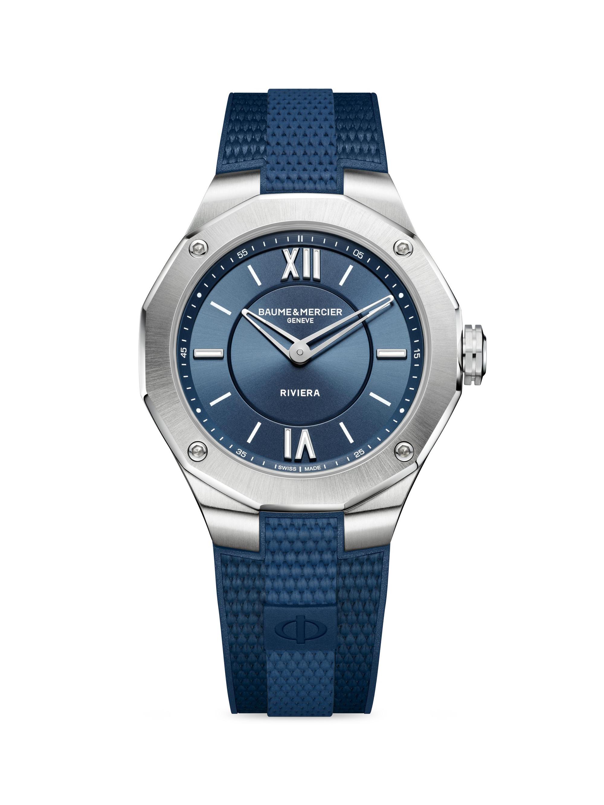 Baume & Mercier Men's Riviera 10689 Stainless Steel, Canvas, & Rubber Strap Watch